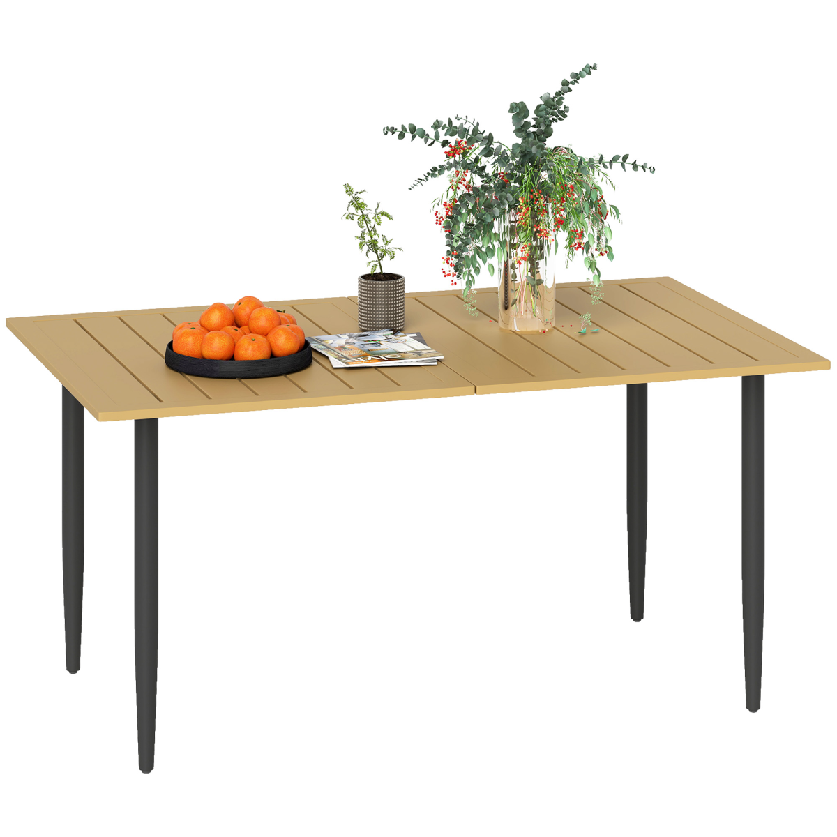 Outsunny 6-Seater Garden Dining Table with Parasol Hole, Brown