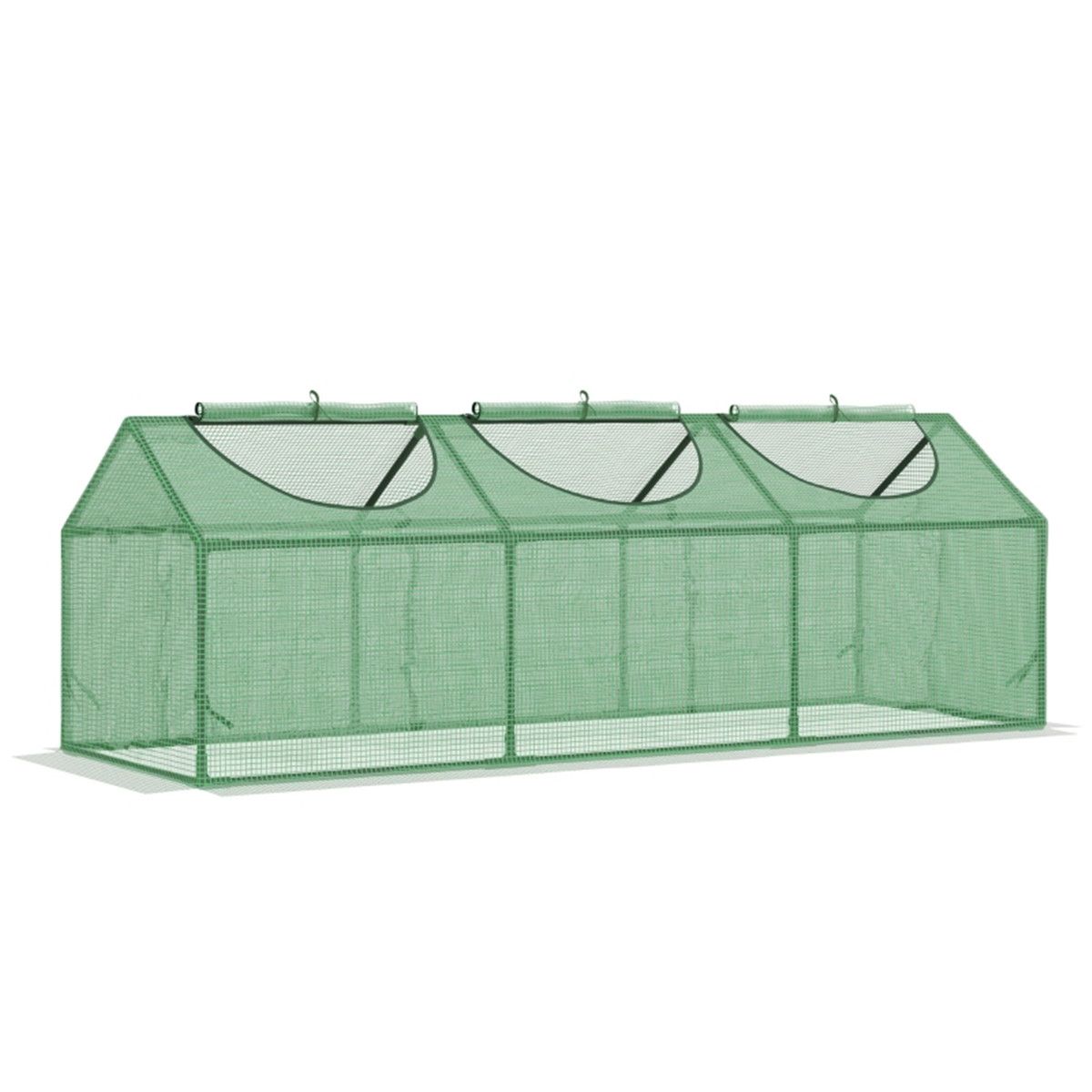 Mini Walk-in Greenhouse with PE Cover, Zipped Windows, Steel Frame, 180 x 60 x 60 cm, Green