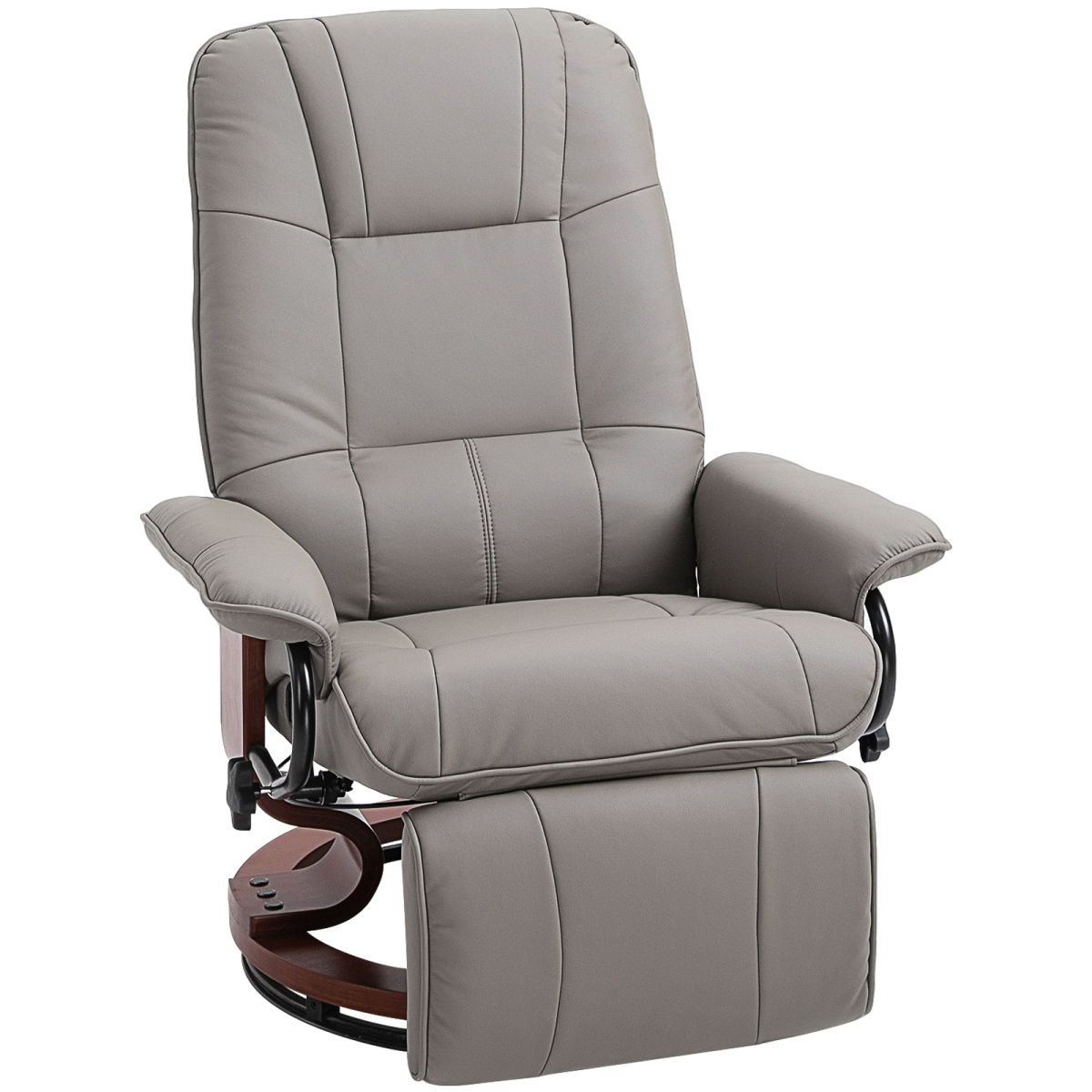 Grey PU Leather Recliner Armchair with Footrest and Wooden Base