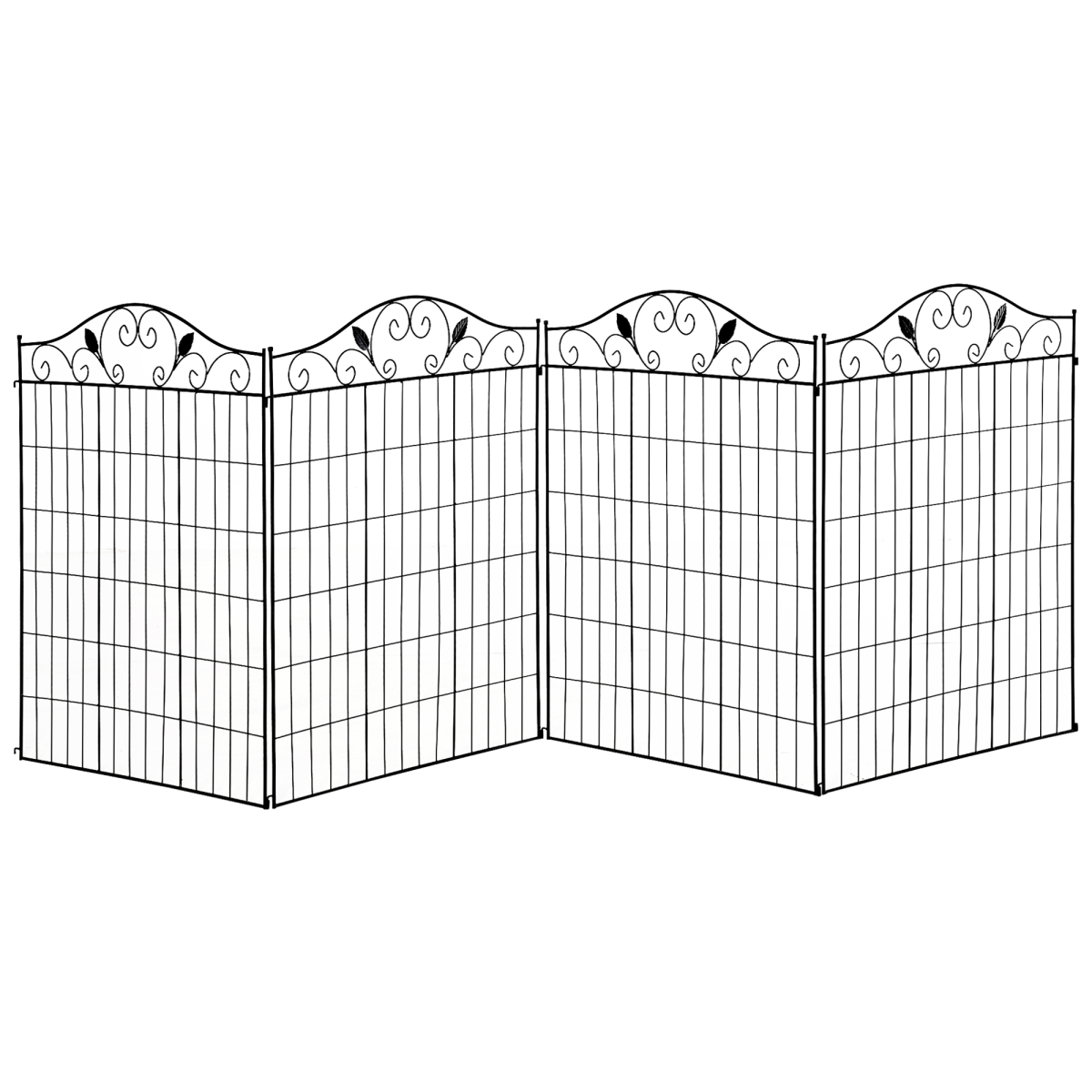 Decorative Garden Fence Border Edging, 4 Panels, 44in H x 12ft L, Steel Wire, Vine Pattern, Adjustable Shape