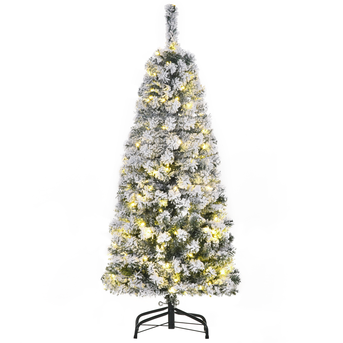 HOMCOM 4ft Prelit Artificial Snow Flocked Christmas Tree with 150 Warm LED Lights, Green and White