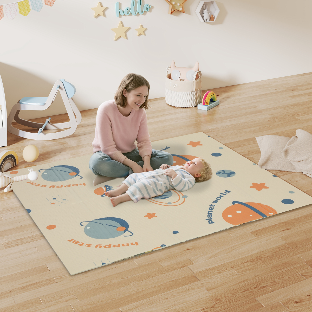 Foldable Multicoloured XPE Baby Play Mat, 2.57 m², 1.5cm Thick, Water-Resistant, Anti-Slip