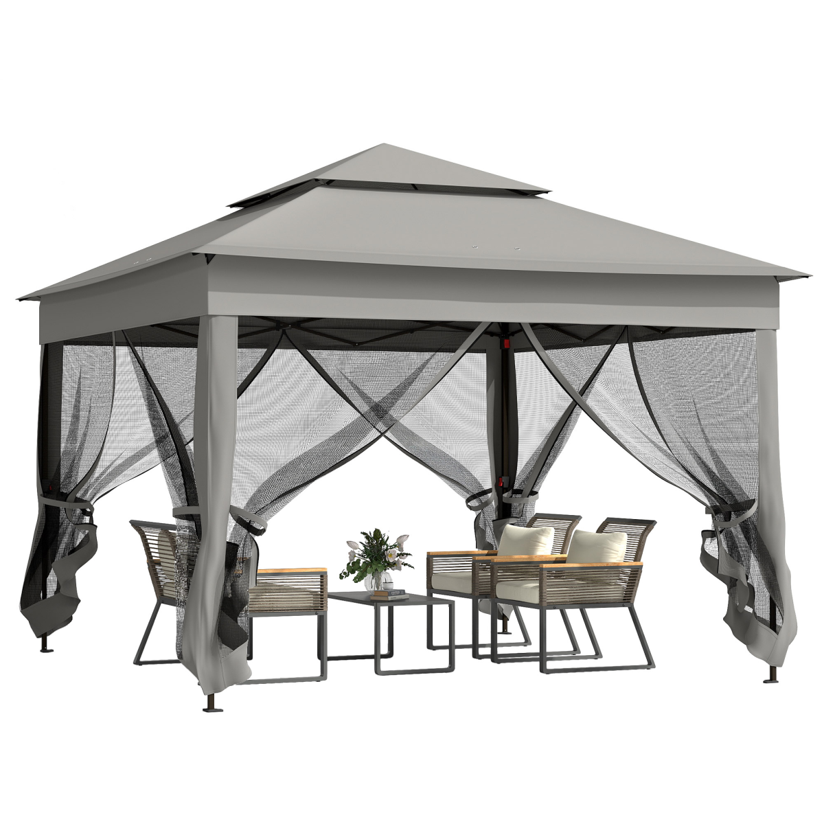 Outsunny Garden Folding Pop Up Gazebo Tent with Metal Frame, Dark Grey