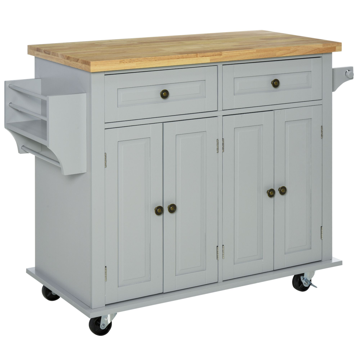 HOMCOM Rolling Kitchen Island Cart with Rubberwood Top and Storage