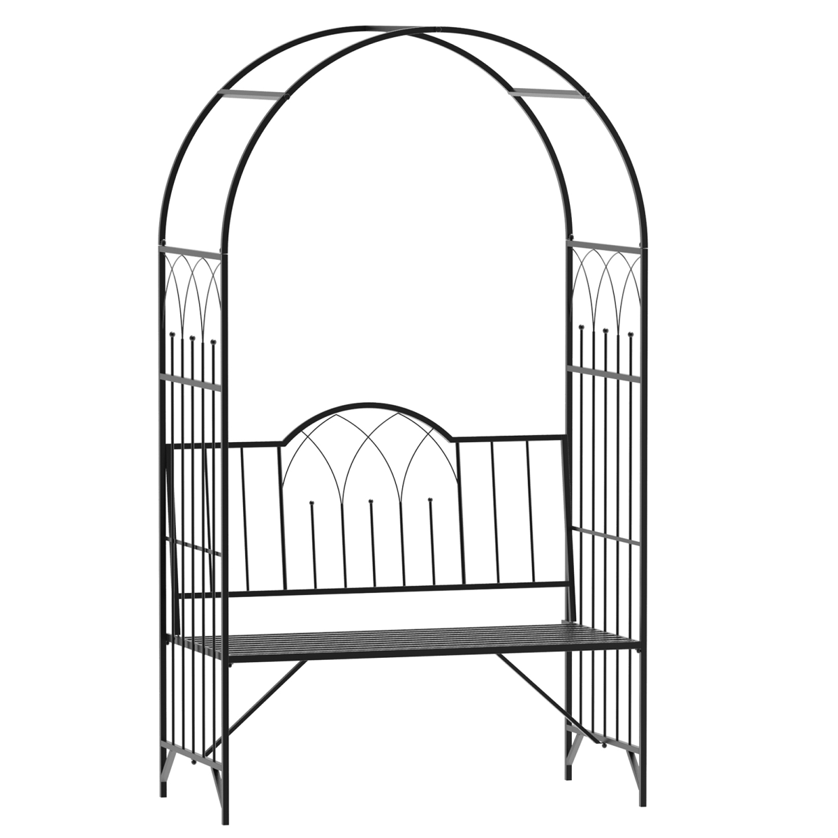 Outsunny Garden Arch Bench with Trellis Arbor, Outdoor Patio Metal Bench for Climbing Plants, Antique Black