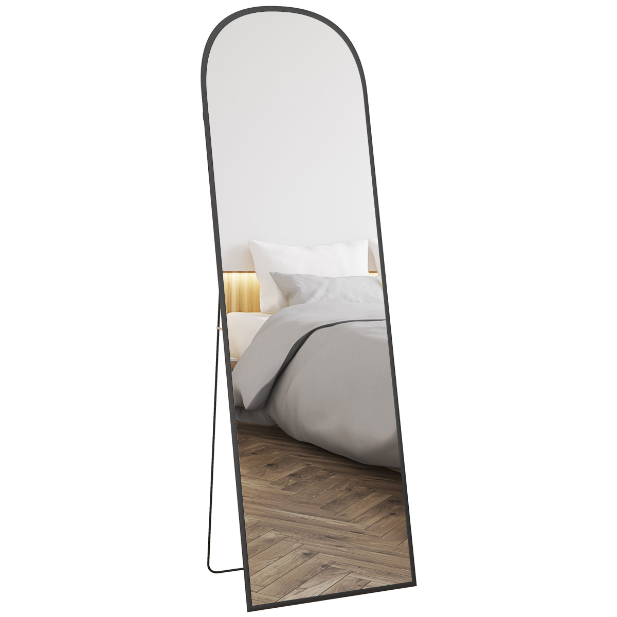 HOMCOM Full Length Mirror, Aluminium Frame, Black, Hanging or Leaning