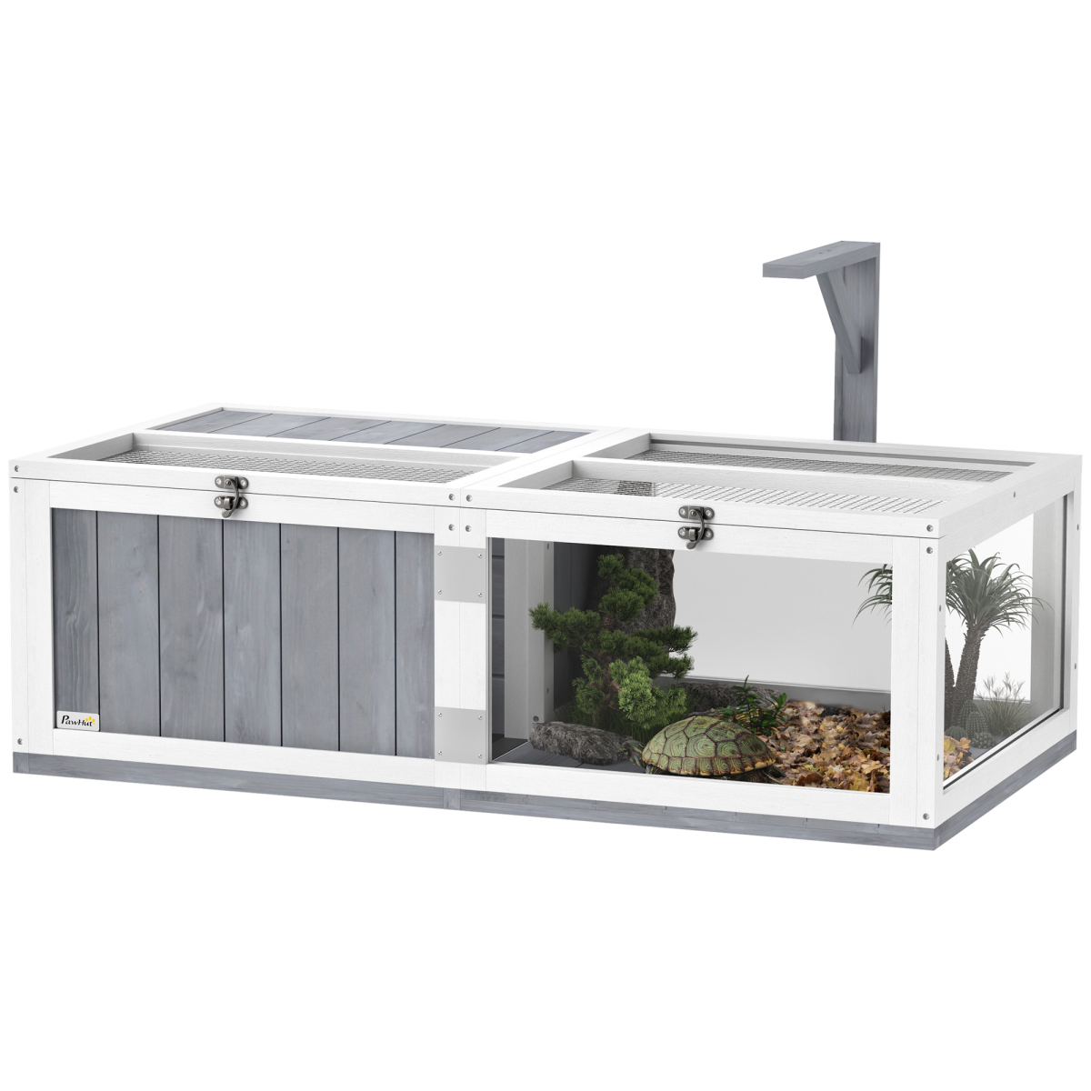 PawHut Wooden Tortoise House with Lamp Holder, Clear Windows