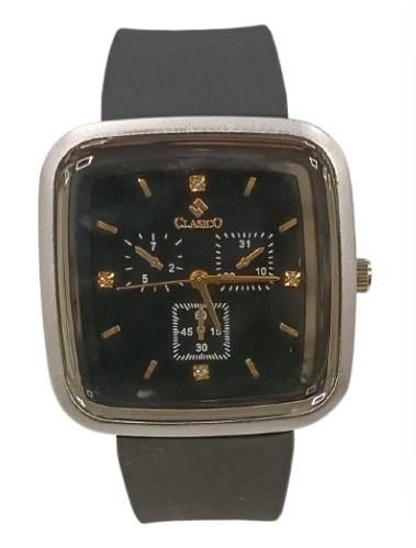 Clasico Unisex Water-Resistant Square Silver Dial Black Rubber Strap Quartz Watch
