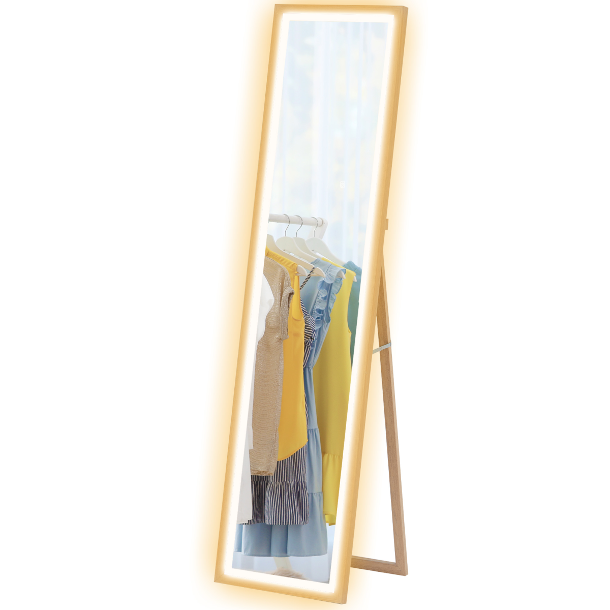 HOMCOM Full Length LED Dimming Mirror, Standing/Wall Mount, Oak
