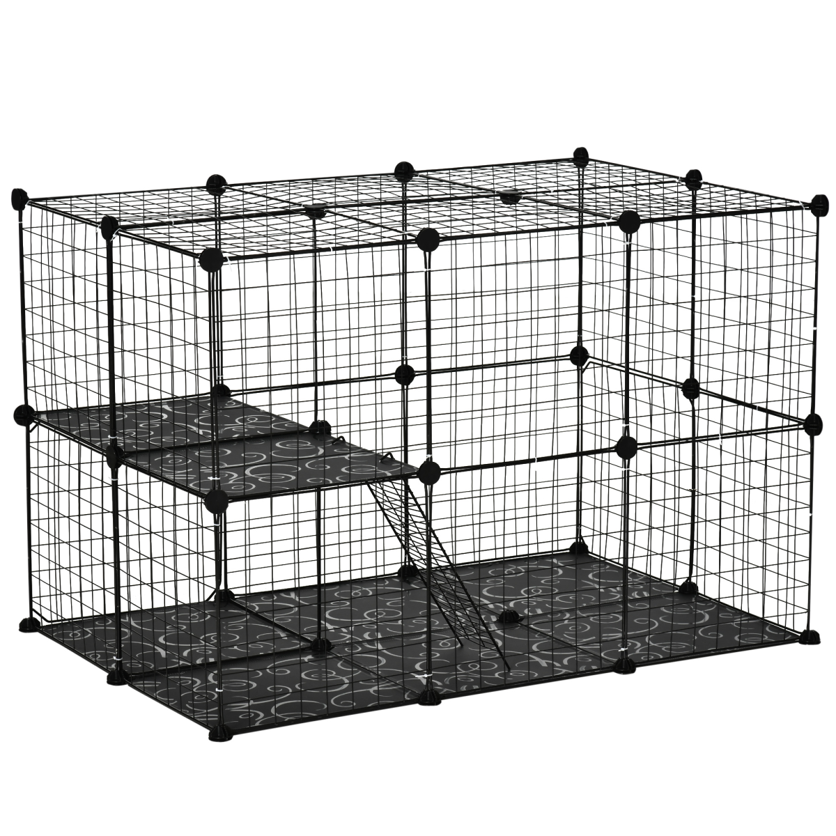 PawHut DIY Small Animal Playpen Cage with 39 Panels, 3 Doors and 2 Ramps, Customizable for Rabbits and Chinchillas