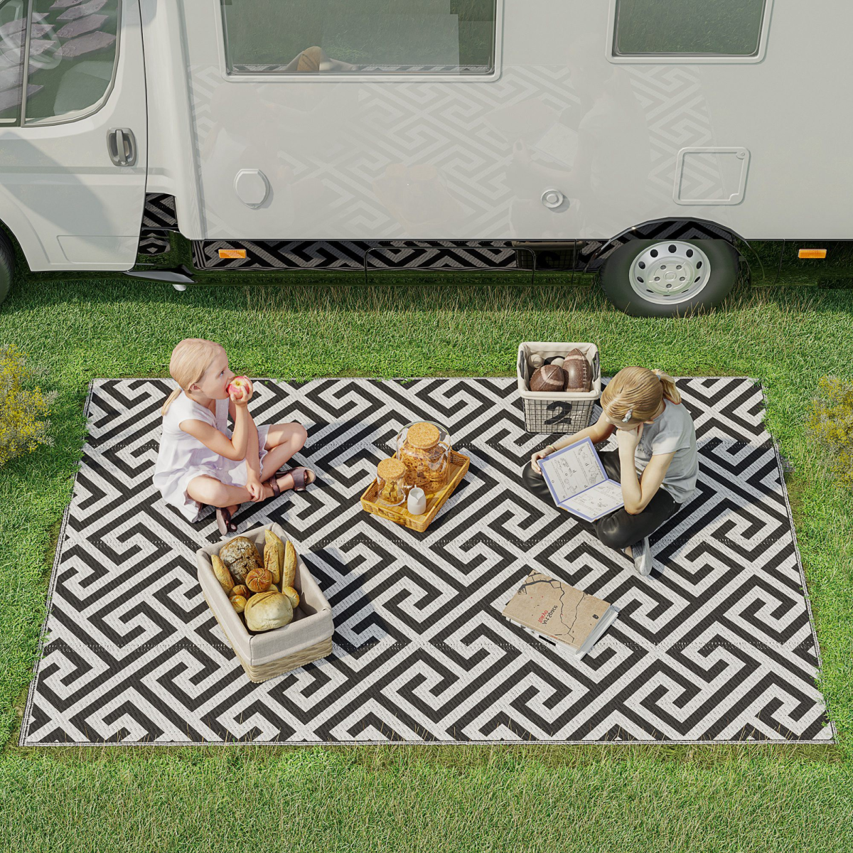 Portable Reversible Outdoor Rug 152 x 243 cm Polypropylene for RV, Camping, Picnic, Garden