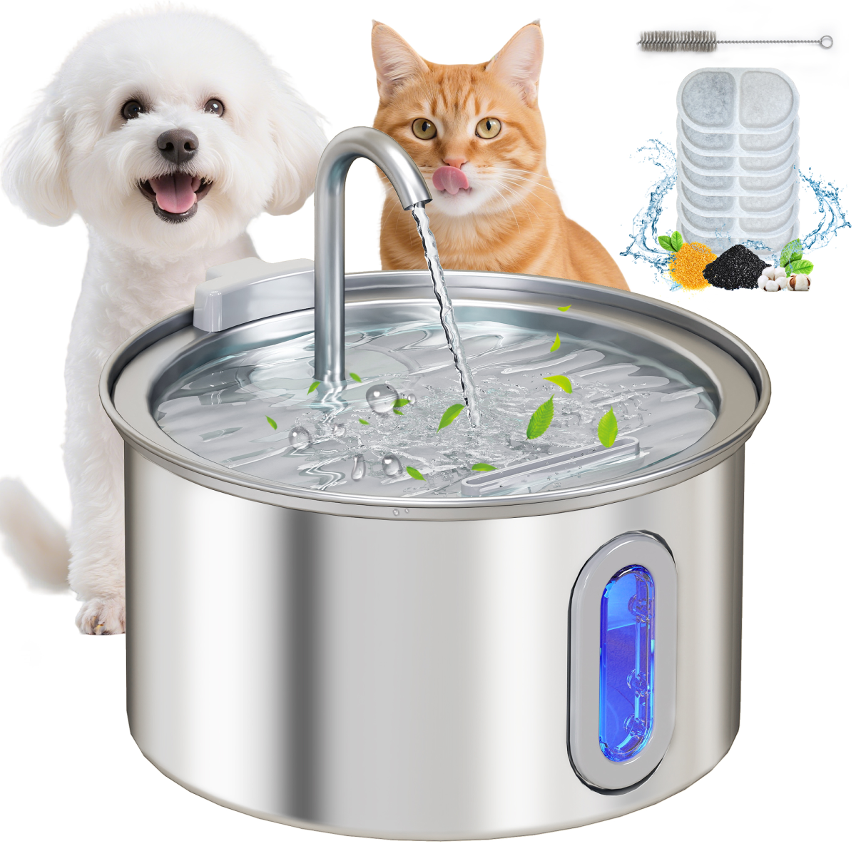 PawHut 2.5L Stainless Steel Cat Water Fountain, Ultra-Silent