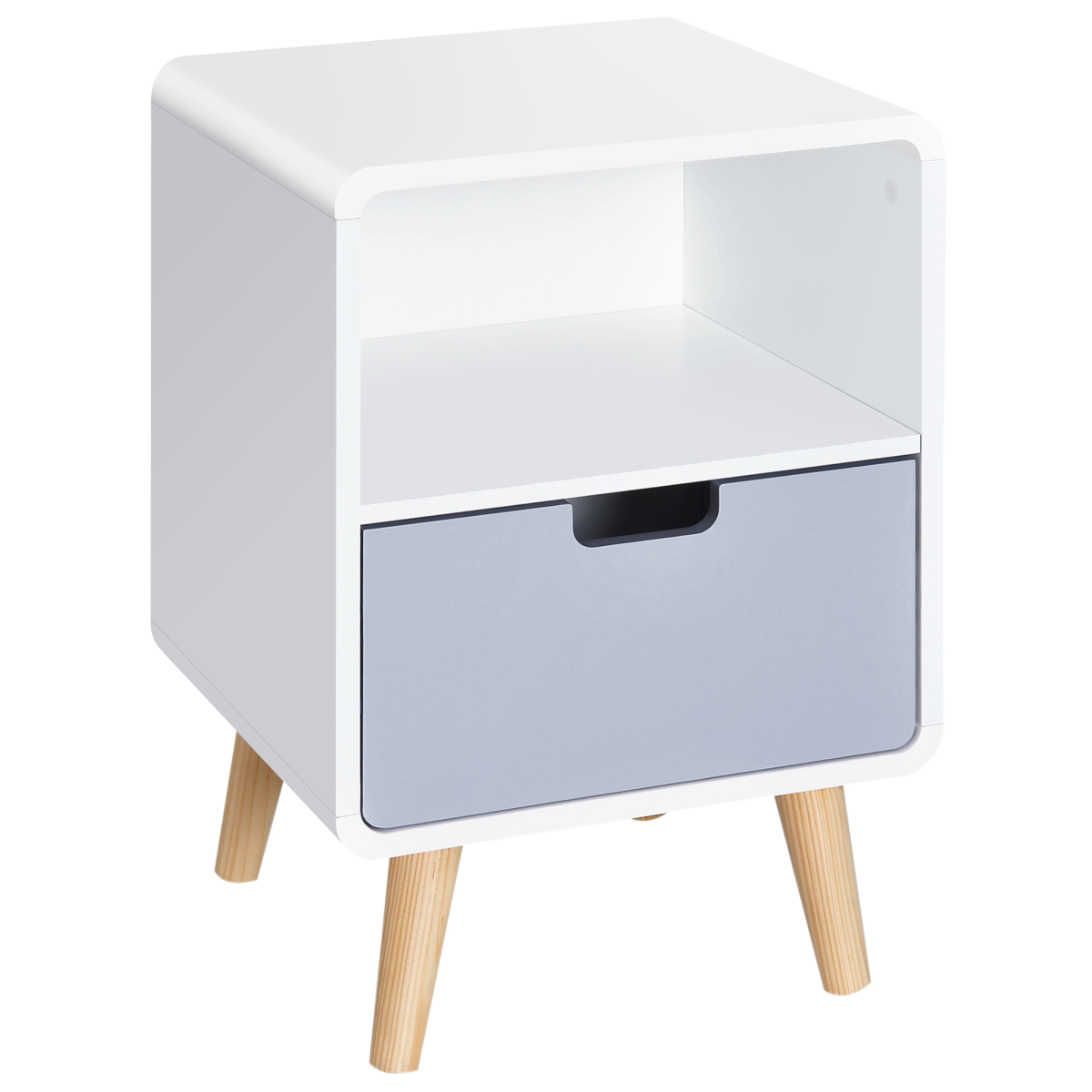 HOMCOM Scandinavian Nordic Style Bedside Table with Drawer and Open Shelf, End Table