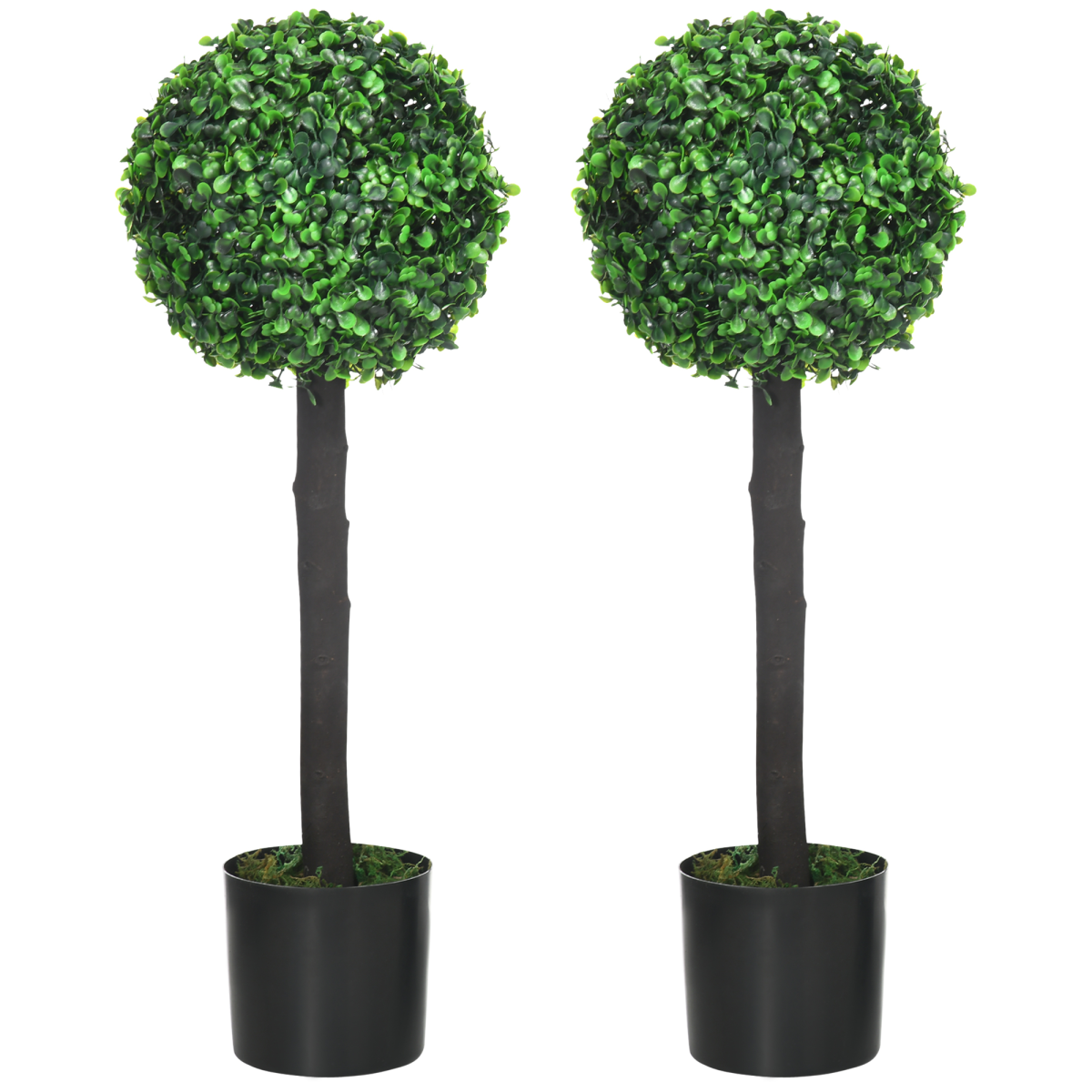 HOMCOM Set of 2 Artificial Boxwood Ball Trees in Pots, 60cm