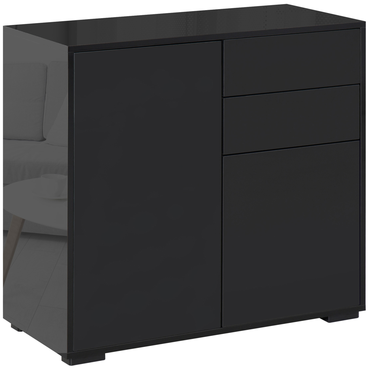 HOMCOM Black Side Cabinet with 2 Doors, 2 Drawers and Shelf