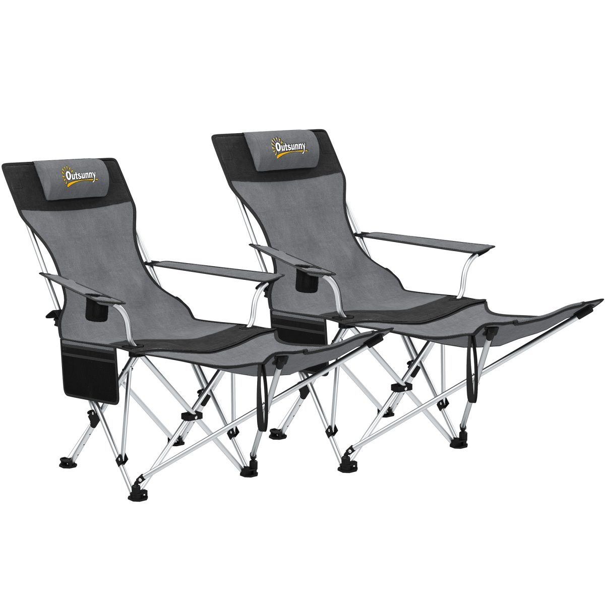 Outsunny Set of 2 Folding Reclining Camping Chairs with Footrest