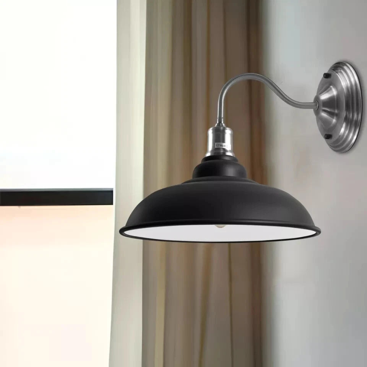 Vintage Black Metal Industrial Goose Neck Wall Sconce