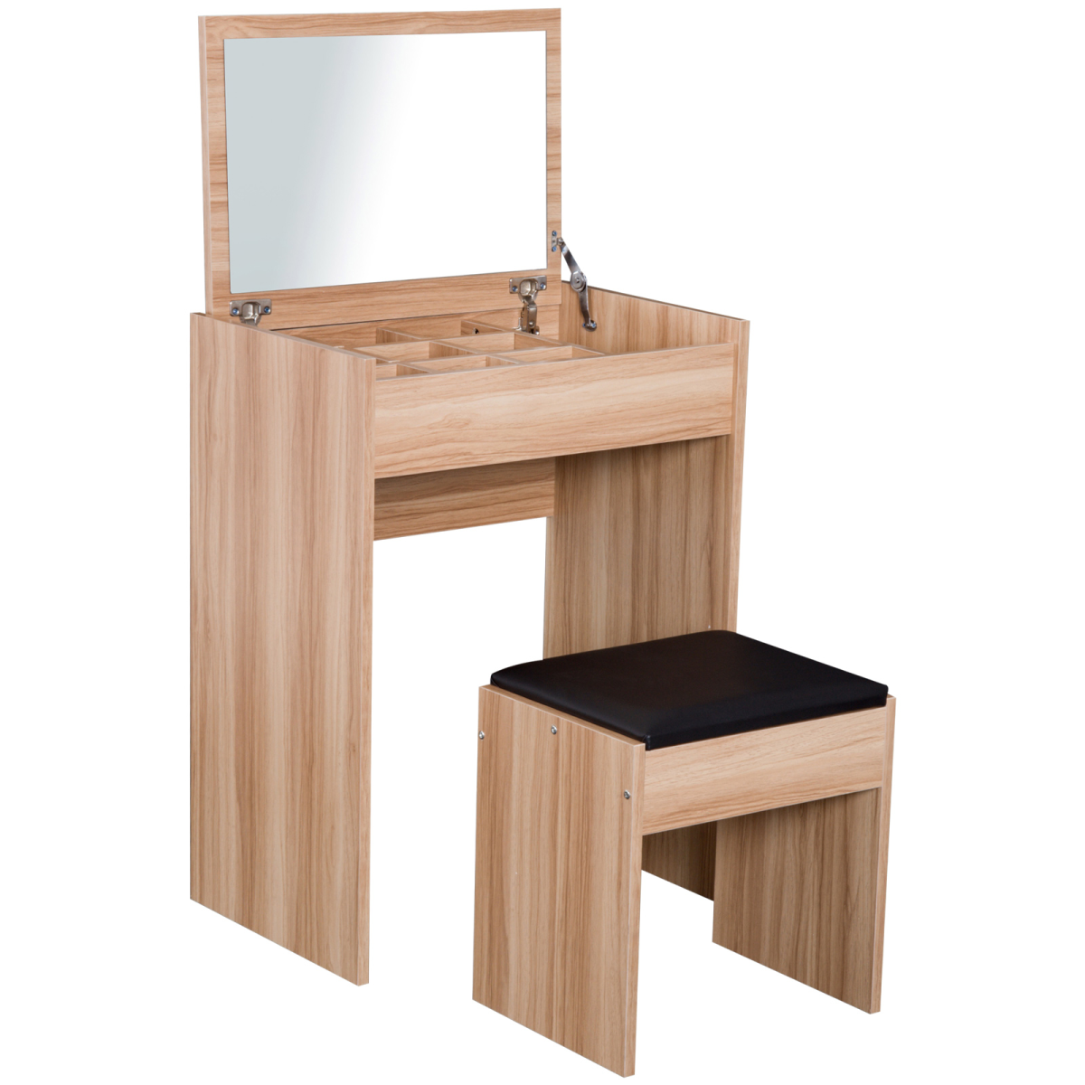 HOMCOM Dressing Table Set with Flip-Up Mirror, Stool, Hidden Storage and Writing Desk Function, Wood