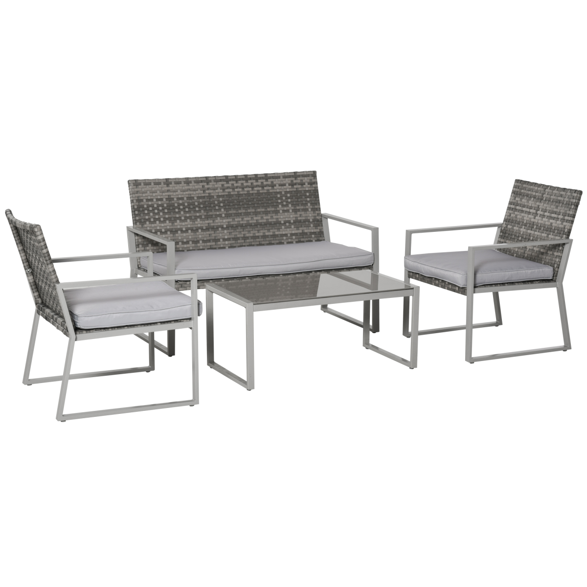 Outsunny 4-Piece Grey Rattan Outdoor Seating Set with Table