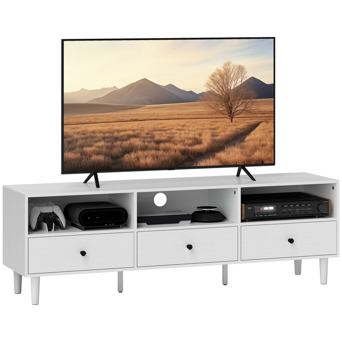 HOMCOM White TV Unit for Up to 75", 3 Drawers, 3 Shelves