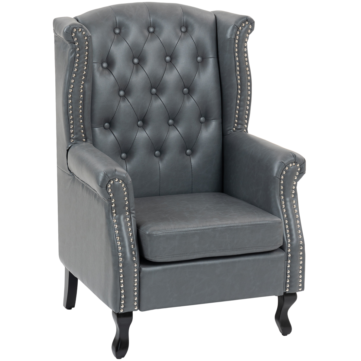 HOMCOM Grey Faux Leather Chesterfield Wing Back Armchair