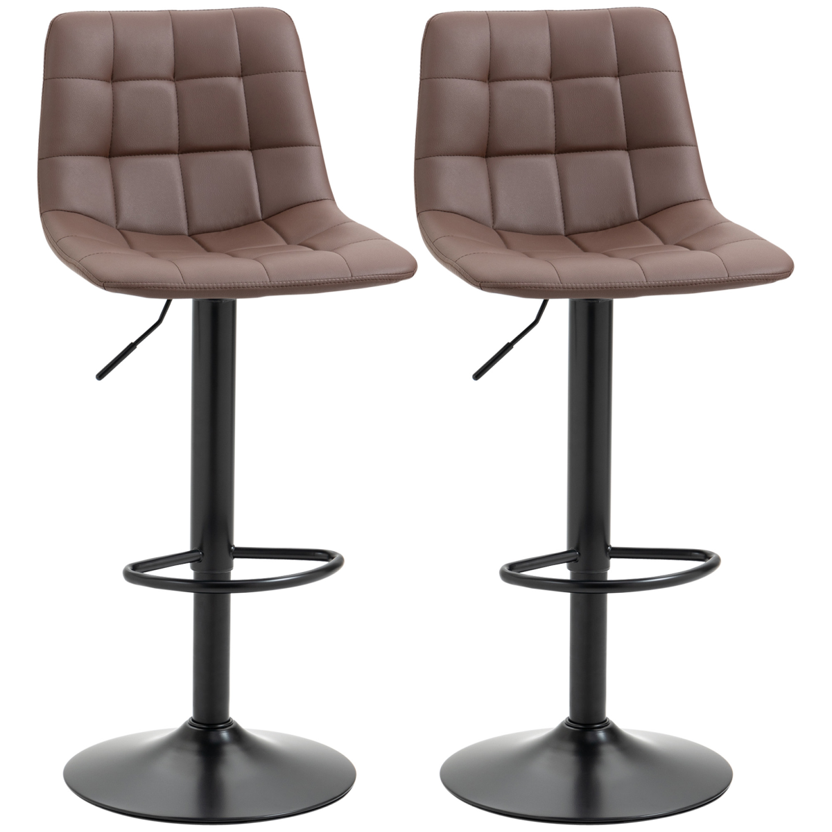 HOMCOM Set of 2 Adjustable Swivel Stools with Footrest, Faux Leather, Brown
