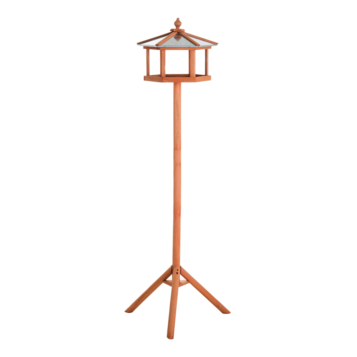 PawHut Wooden Free Standing Bird Feeder Table with Metal Roof for Garden, Patio