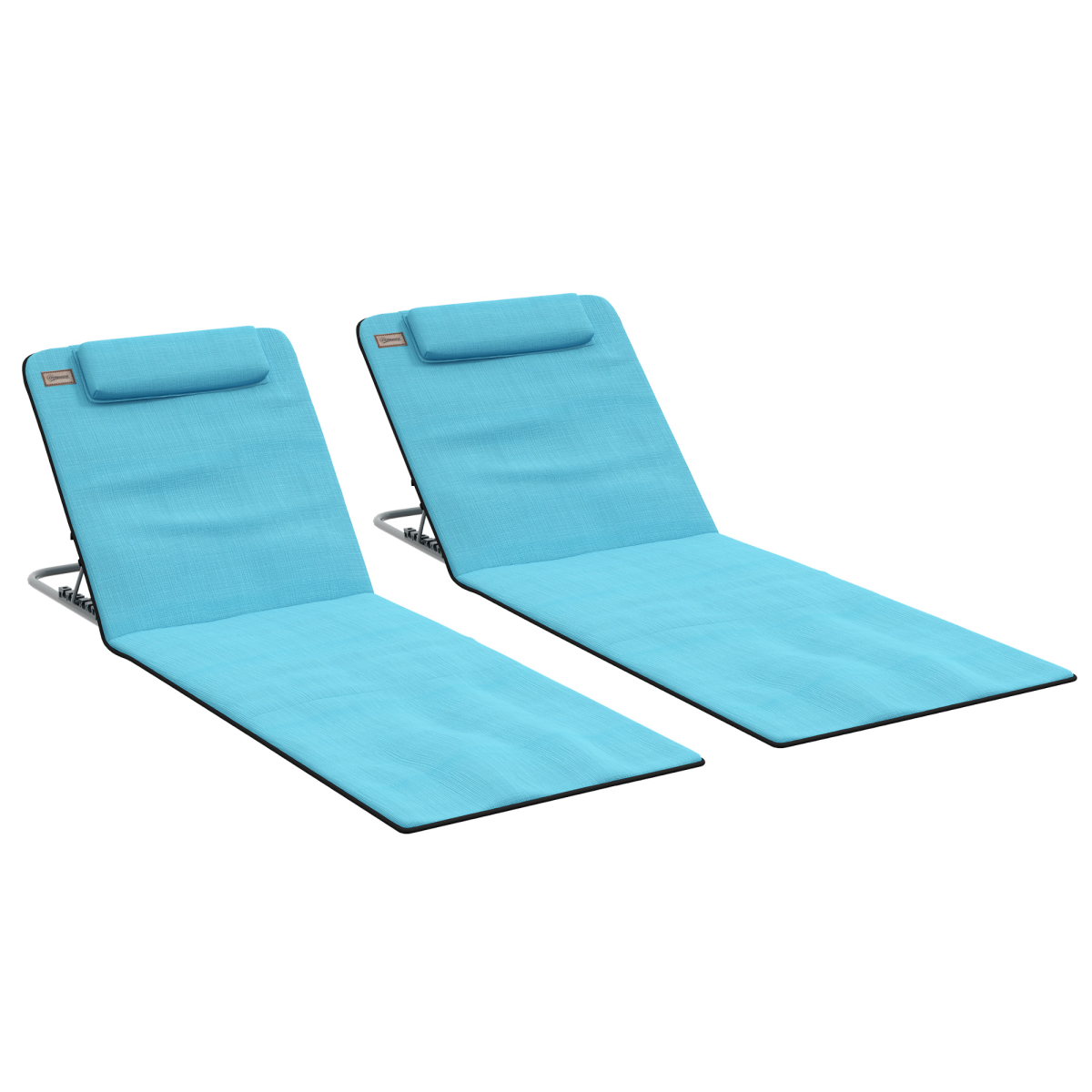Outsunny 2-Piece Outdoor Beach Mat Steel Reclining Chair Set with Backrest
