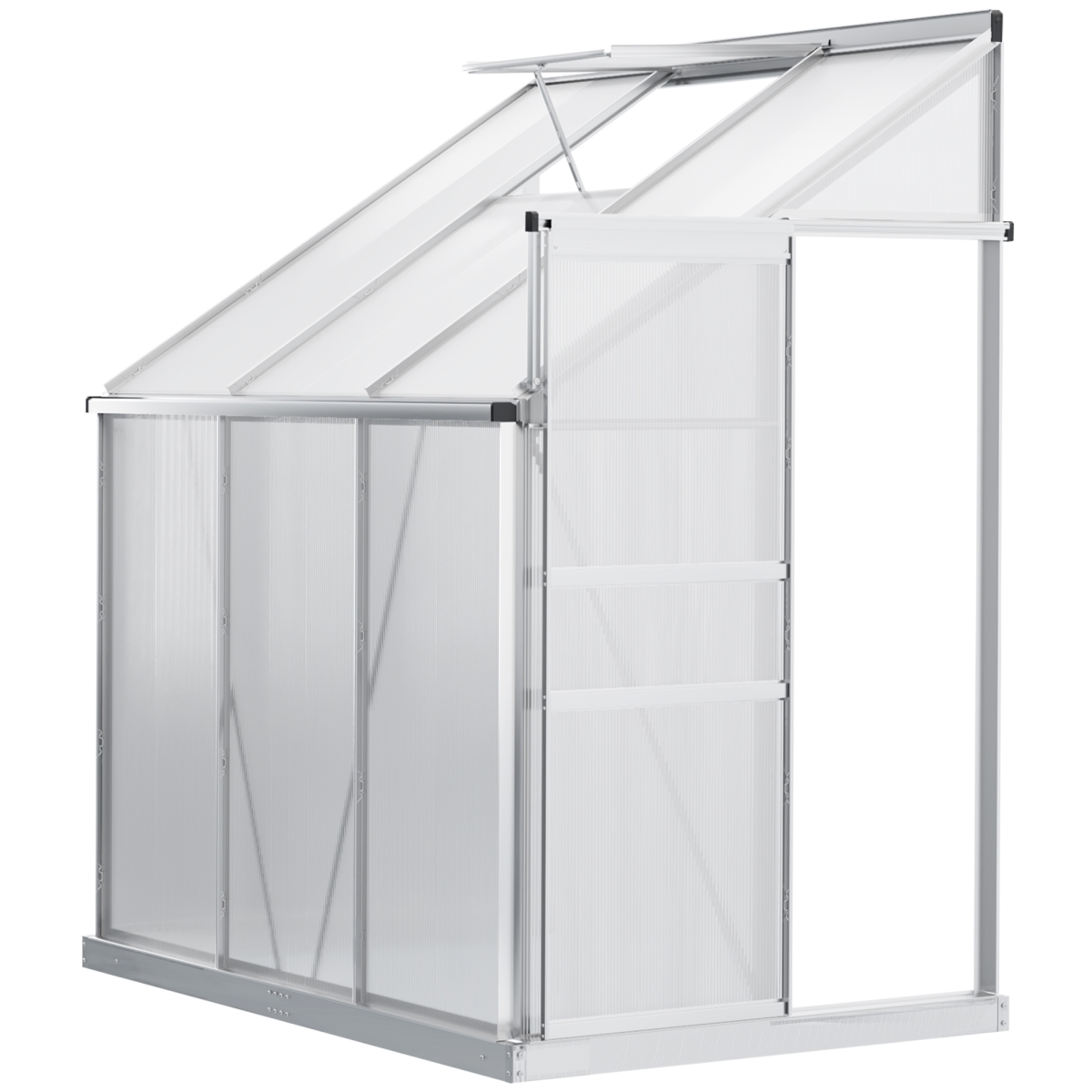Outsunny 6 x 4ft Polycarbonate Greenhouse with Aluminium Alloy Frame, Roof Vent, Rain Gutter and Sliding Door
