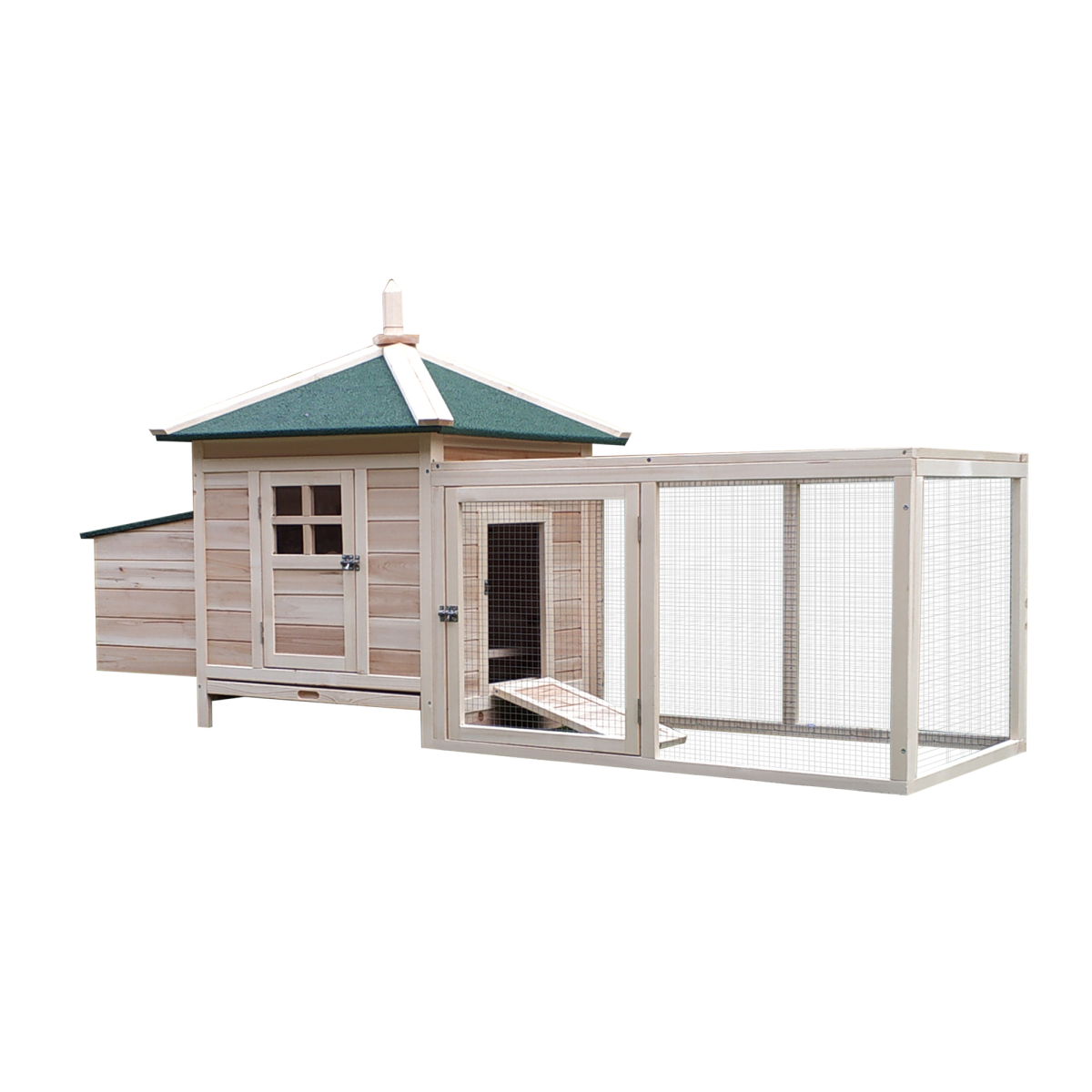 PawHut Wooden Chicken Coop with Nesting Box and Outdoor Run, Weather-Resistant Roof, Slide-Out Tray