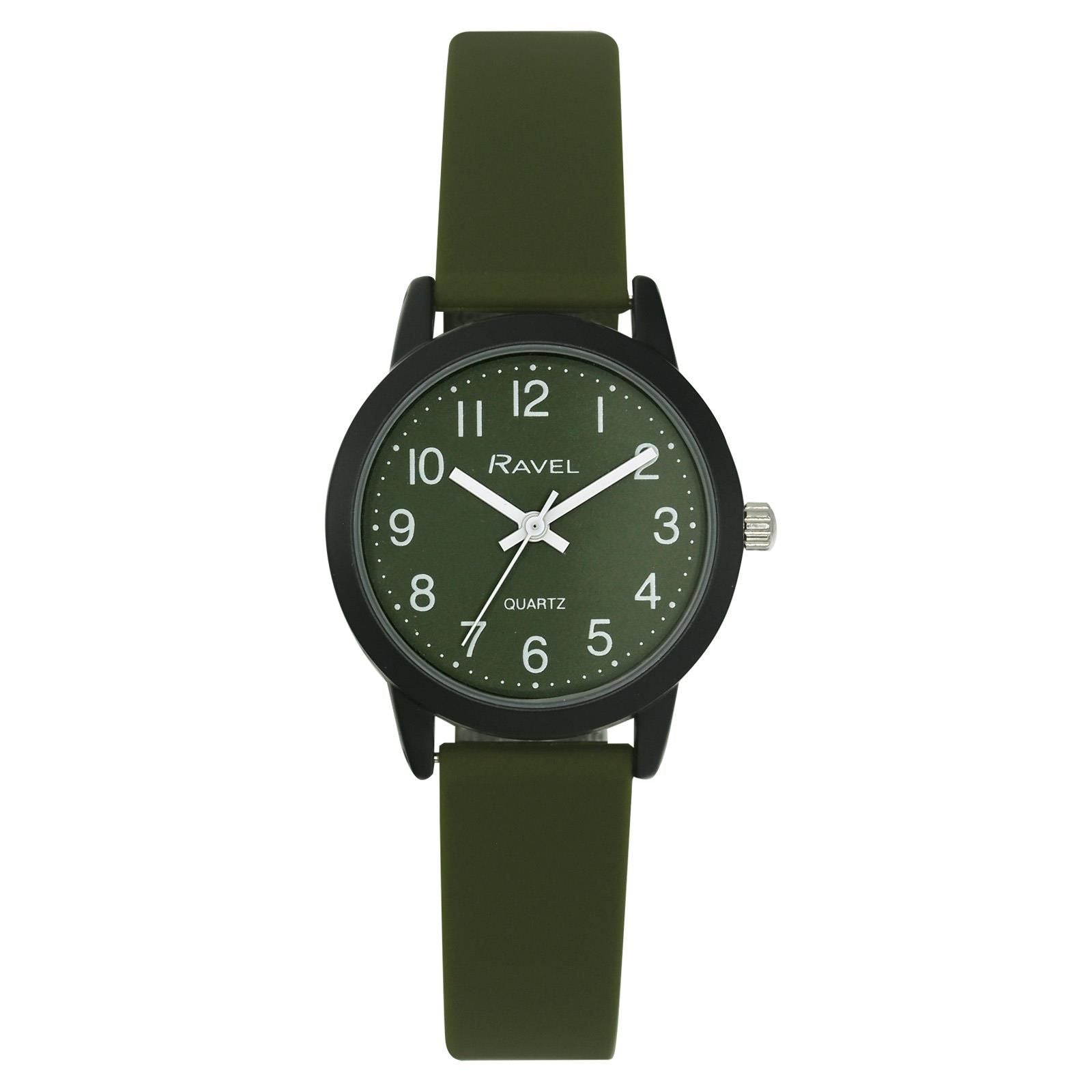 Ravel Ladies & Girls Sports Watch - Lime Green Silicone Strap, 30mm Black Case