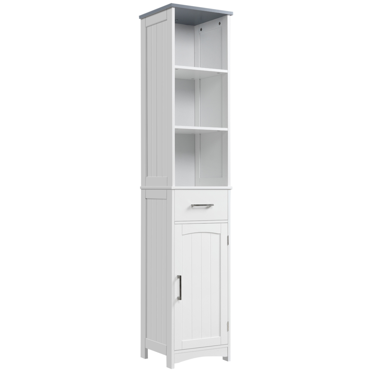 kleankin Tall Slim Freestanding Bathroom Storage Cabinet with 3 Shelves, Drawer and Cupboard, White