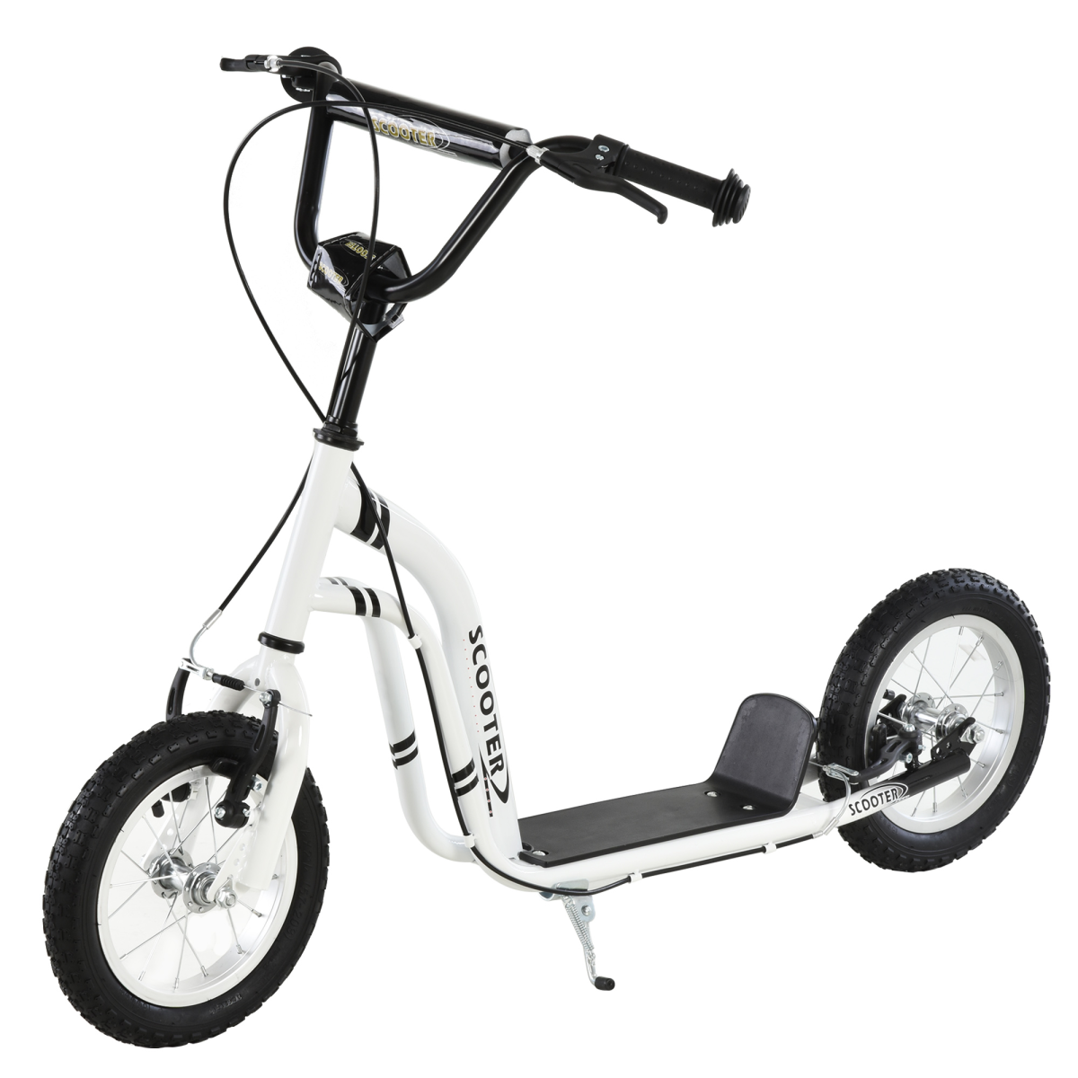 HOMCOM Dual-Brake Kick Scooter with 12-Inch Inflatable Wheels, Adjustable Height