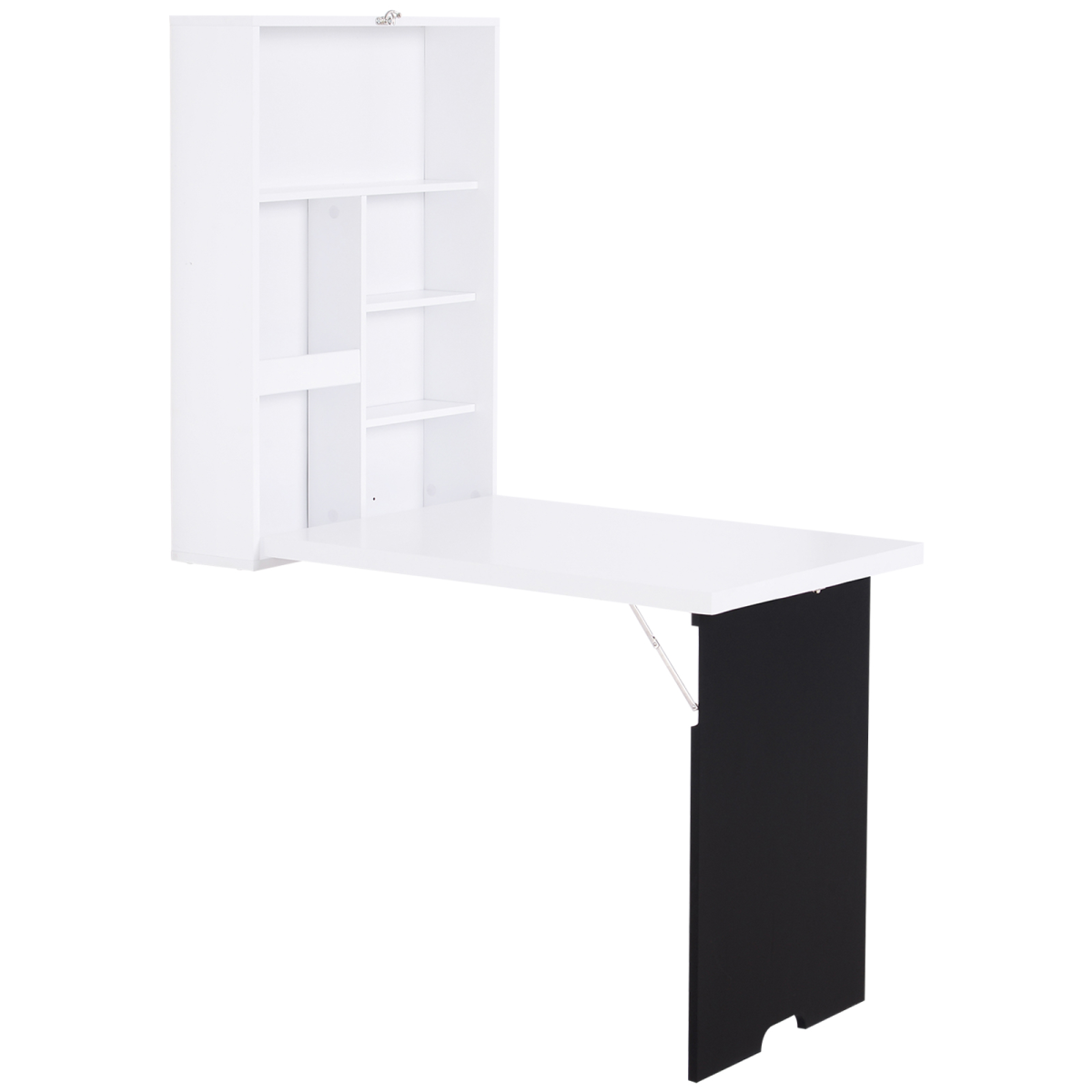 HOMCOM White MDF Wall-Mounted Folding Drop-Leaf Table with Chalkboard Shelf