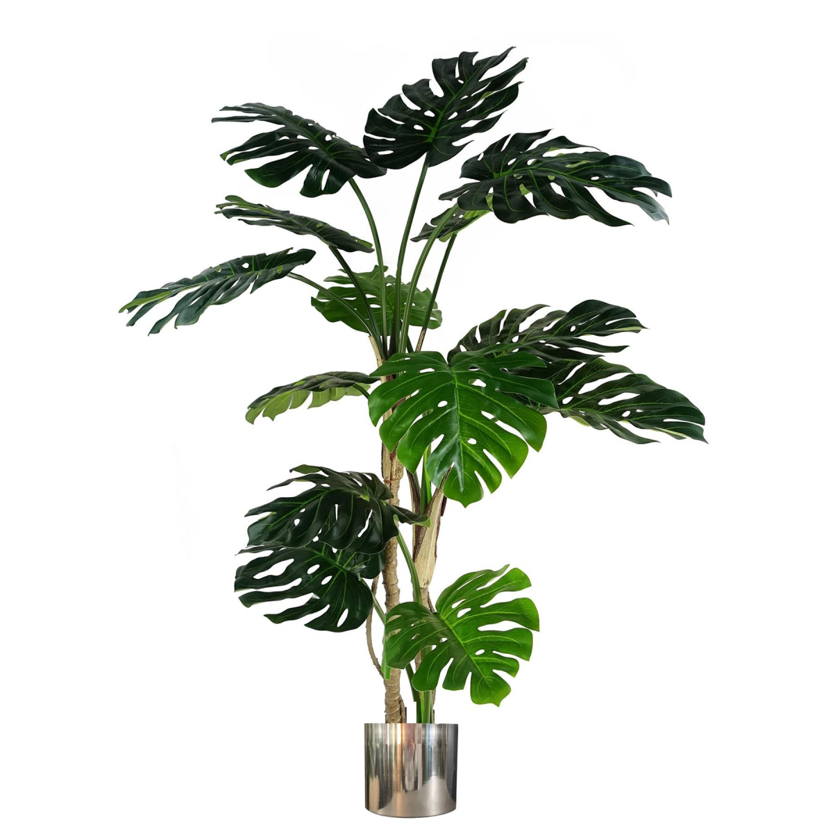 Leaf 150cm Artificial Monstera Plant with Black Pot and Silver Metal Planter
