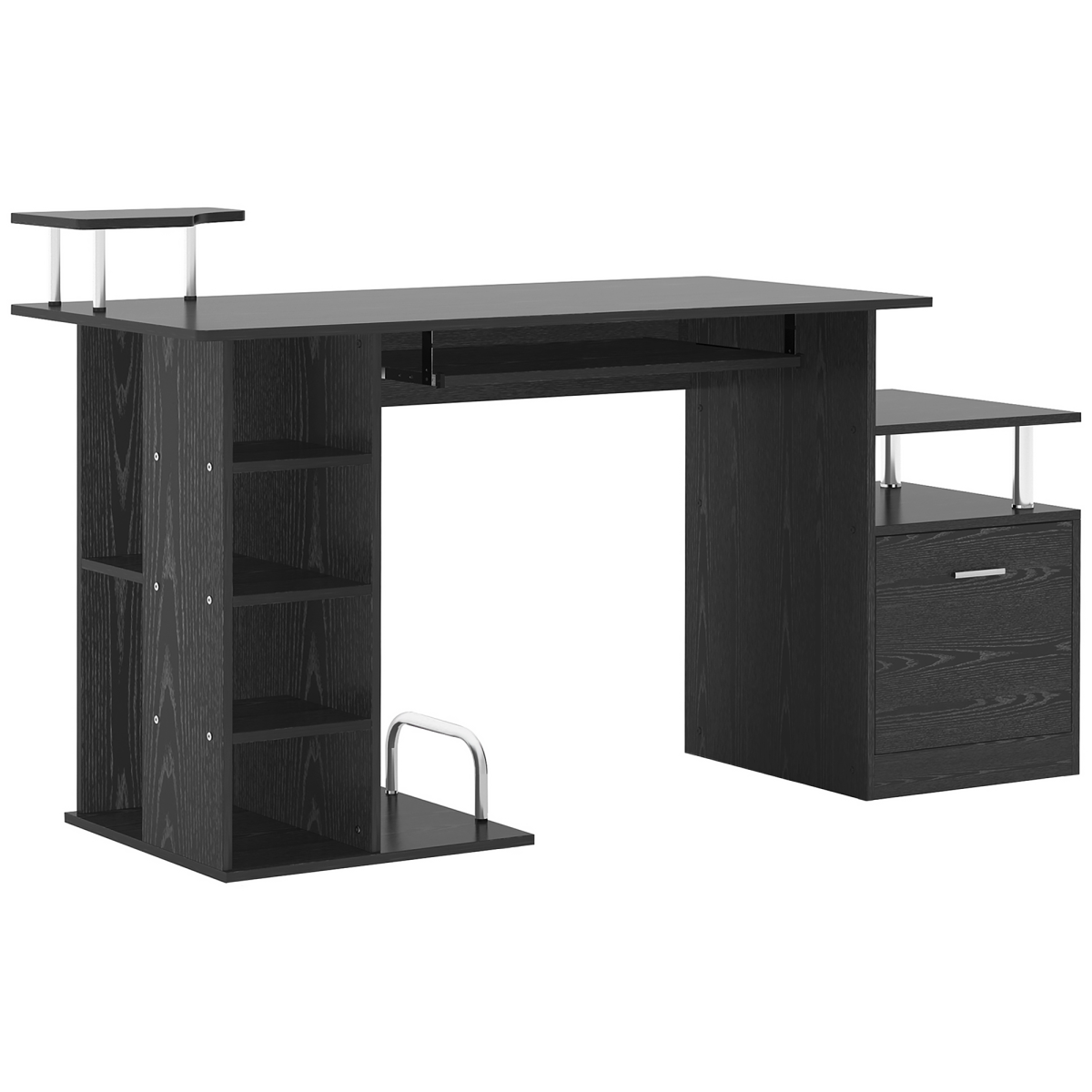 Wood Computer Desk with Drawer, Keyboard Tray and Shelves for Home Office