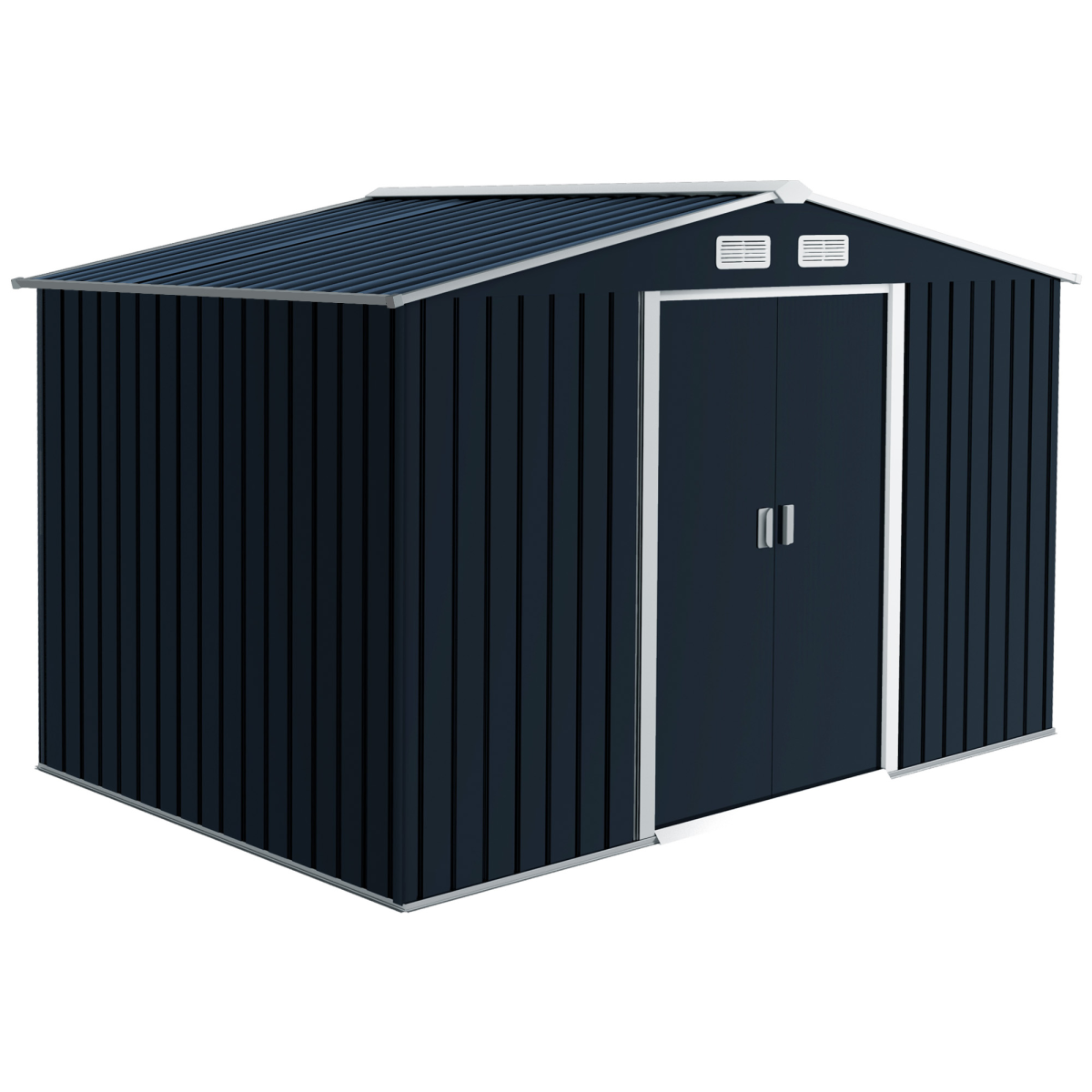 Outsunny 9 x 6FT Galvanised Metal Garden Storage Shed with Floor Foundation, Ventilation and Sliding Double Doors, Dark Grey