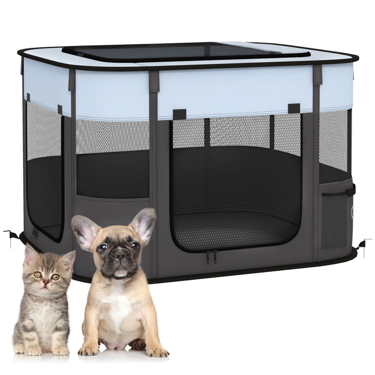 PawHut Foldable Portable Pet Pen for Small Animals, Grey