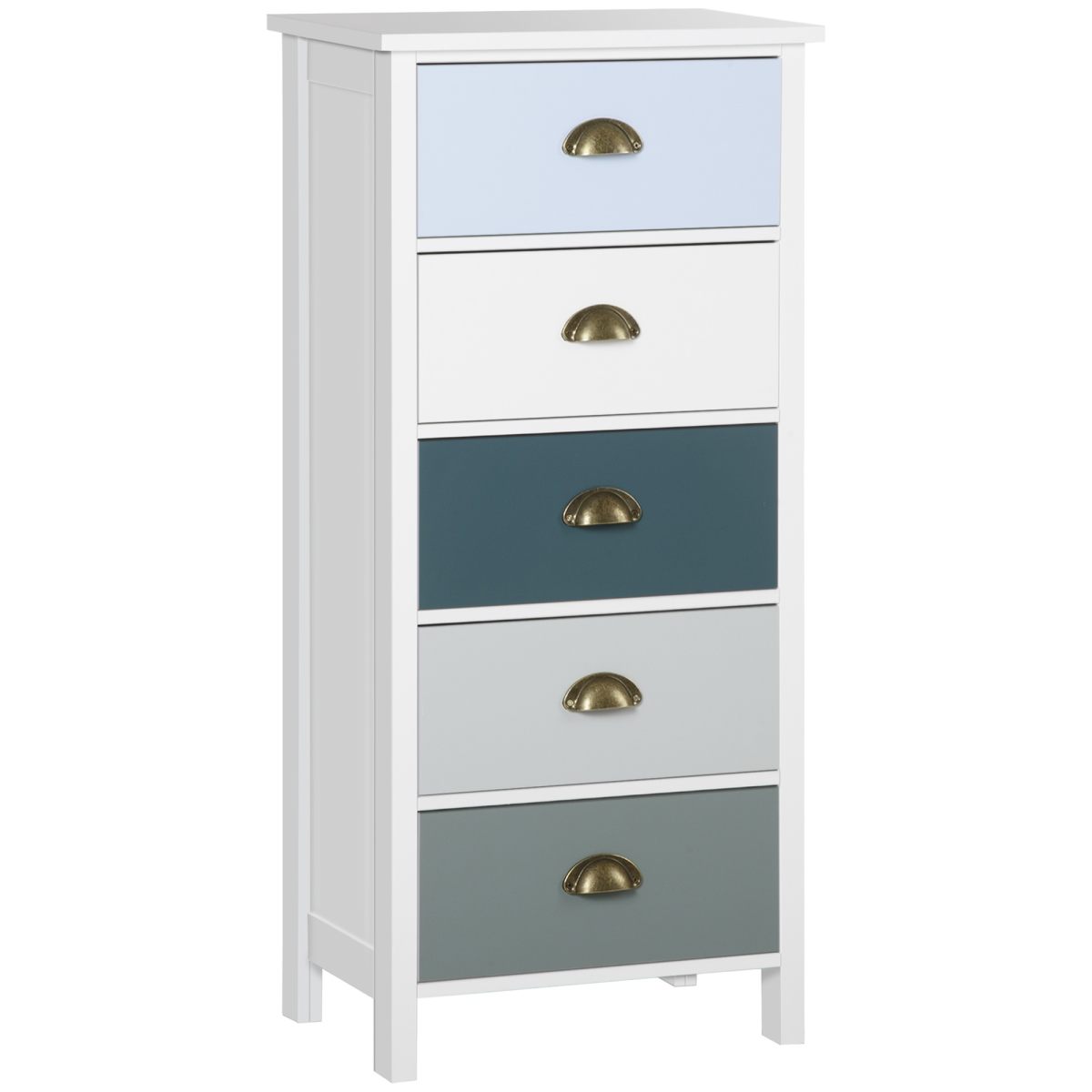 HOMCOM 5-Drawer Chest of Drawers with Bronze-Tone Metal Handles, MDF Structure and Anti-Tipping Straps