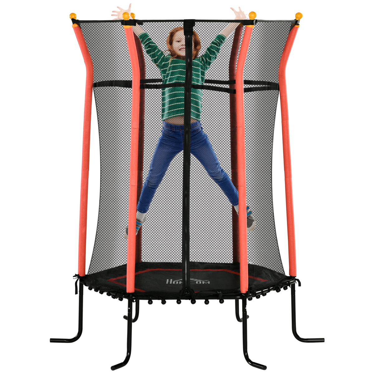 HOMCOM 5.4ft Kids Trampoline with Enclosure, Indoor/Outdoor, Red, Ages 3-10