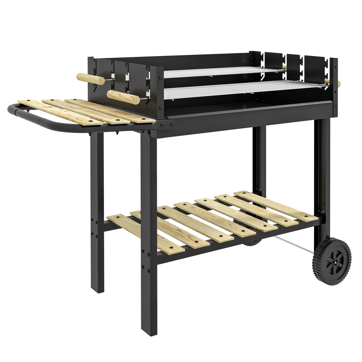 Outsunny Charcoal BBQ Grill with Side Table, Storage Shelf & Wheels