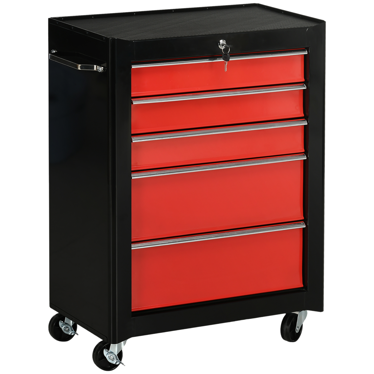 HOMCOM Lockable Steel Tool Storage Cabinet with 5 Drawers and Wheels