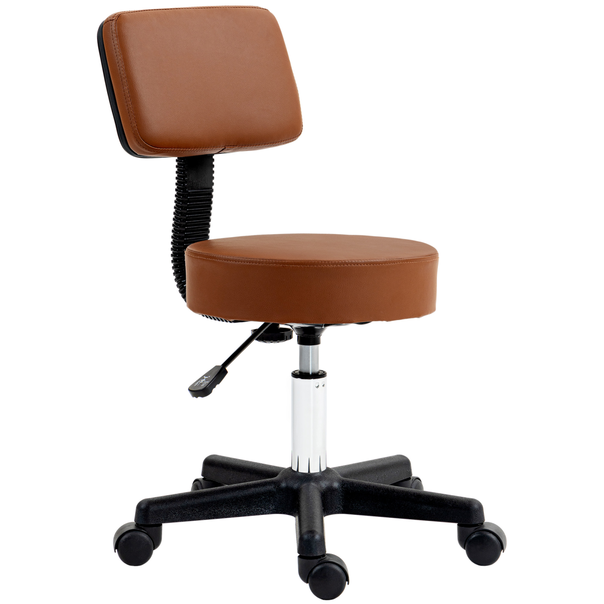 HOMCOM Adjustable Swivel Salon Chair, Padded Seat & Back, 5 Wheels, Brown