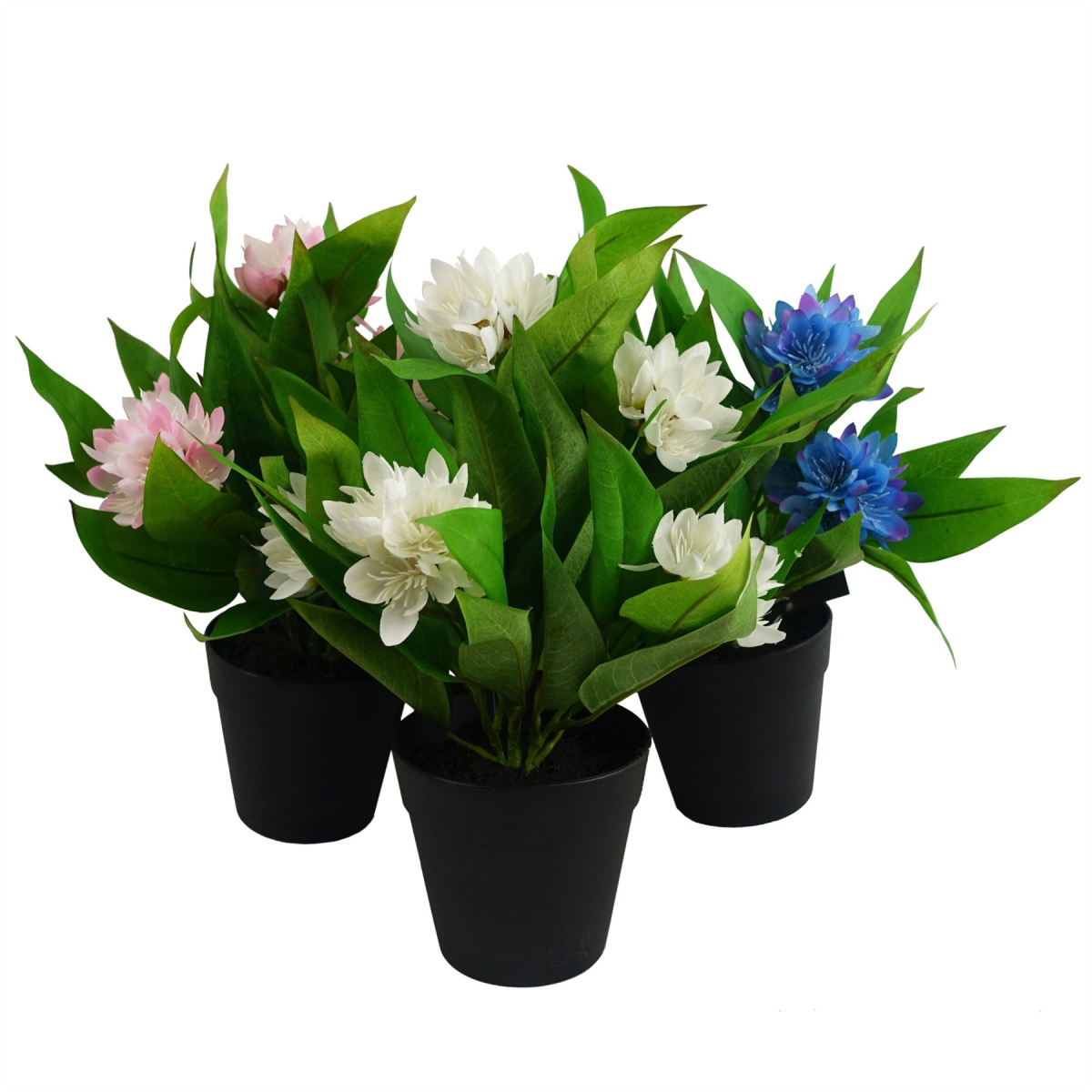 Leaf Pack of 3 Artificial Freesia Plants, Pink, Blue and White, 18cm