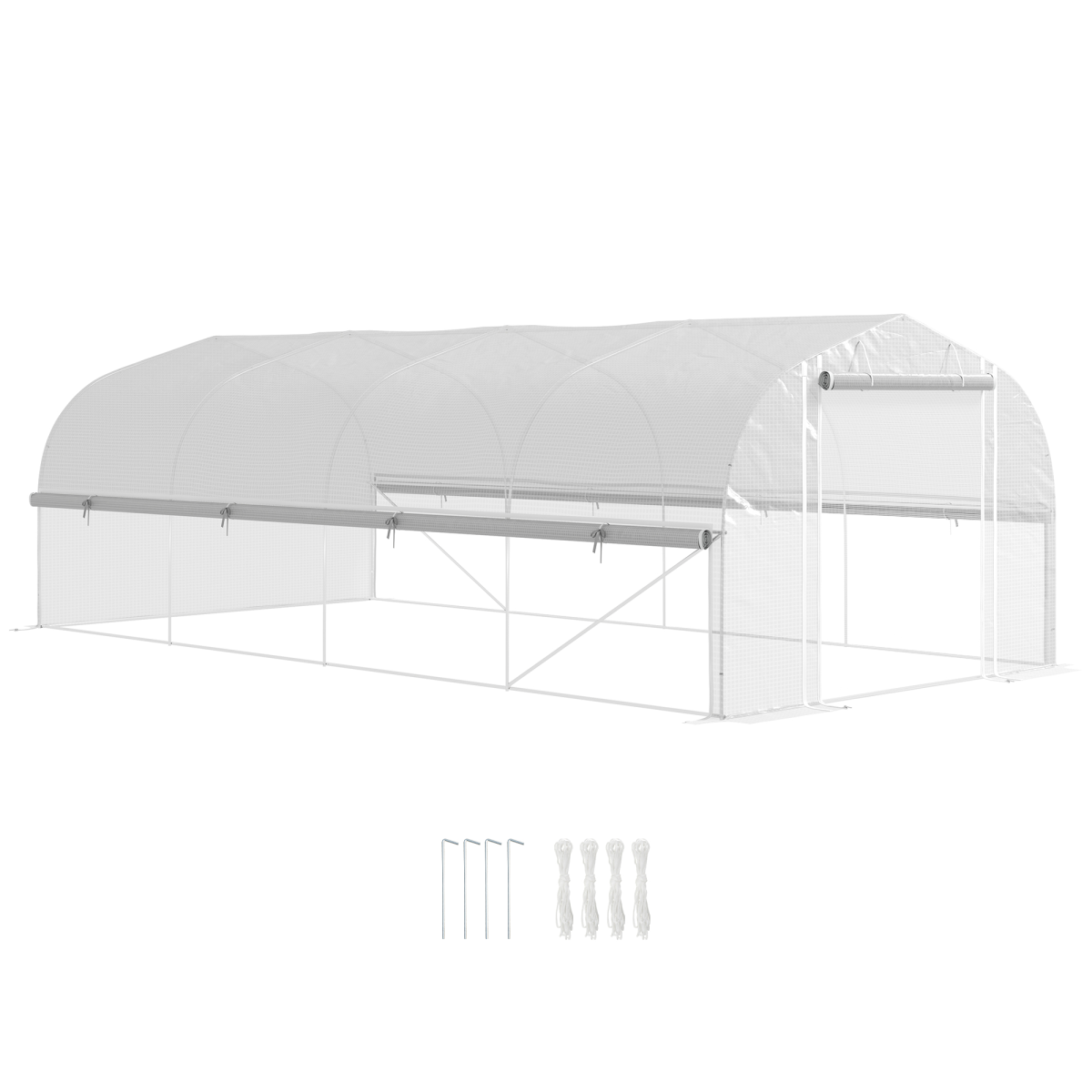 Outsunny Polytunnel Greenhouse with Roll-Up Sidewalls, Mesh Door, PE Cover, 6 x 3 x 2m