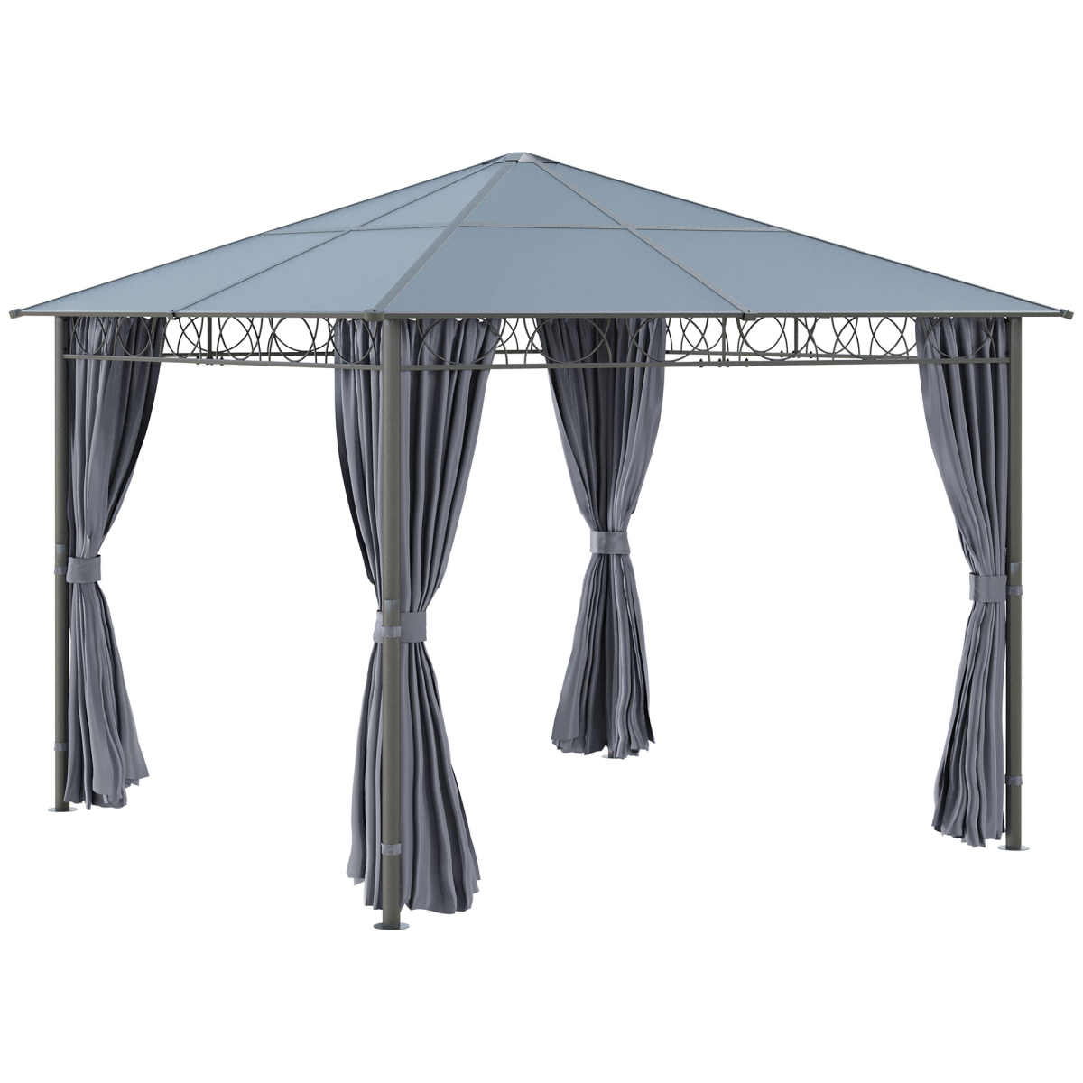 Outsunny 3 x 3m Hardtop Gazebo with Polycarbonate Roof & Curtains