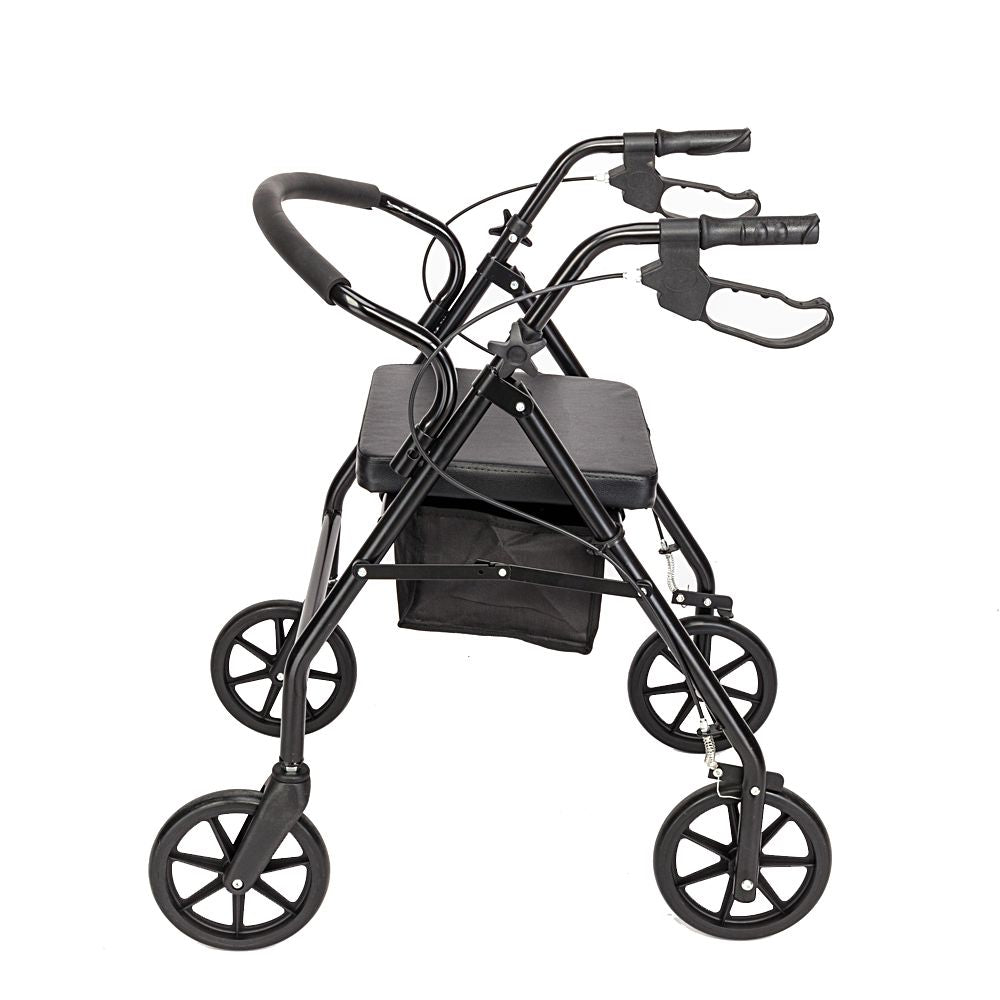 Adjustable Walker with Wheels, Padded Seat and Backrest, Black