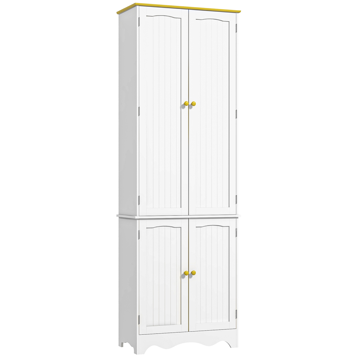 Freestanding White Kitchen Storage Cupboard, 4-Door Cabinet with 4 Shelves