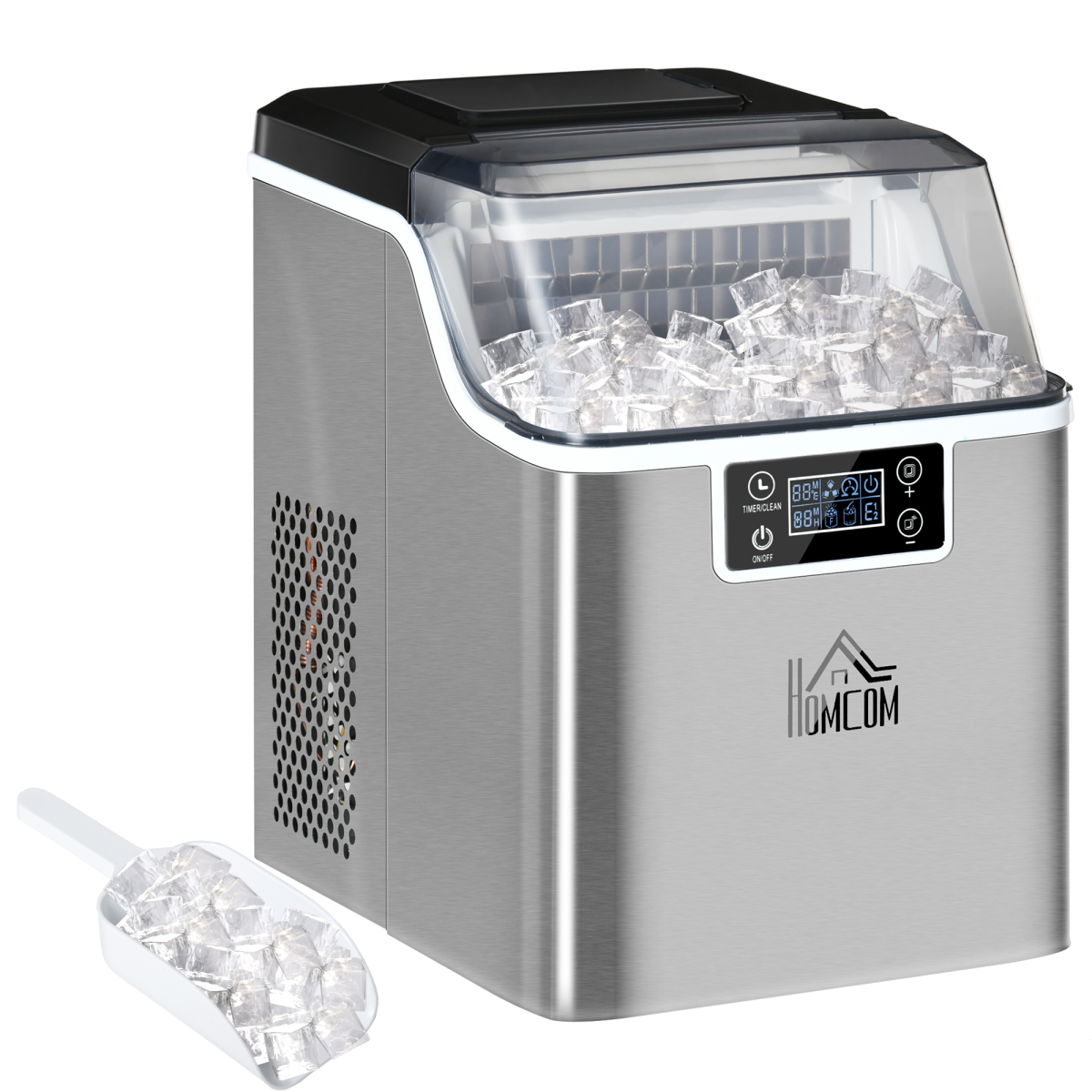 Counter Top Ice Maker Machine, Makes 20kg Ice in 24 Hours, 24 Cubes Every 18 Minutes, LCD Display, Automatic Cleaning, Adjustable Cube Size, 3.2L Capacity, Unbranded