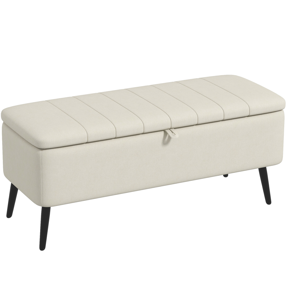 HOMCOM Storage Ottoman Bench, Linen-Touch Fabric, Steel Legs, Cream White